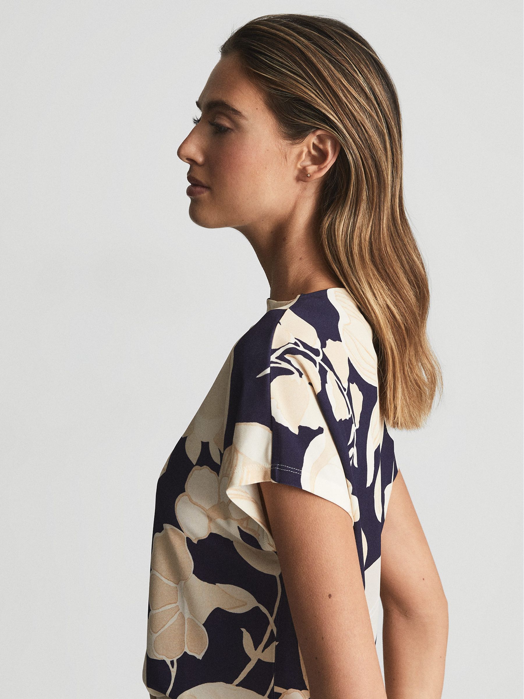 High Neck Floral Print Jersey Top in Cream Print - Image 4 of 5