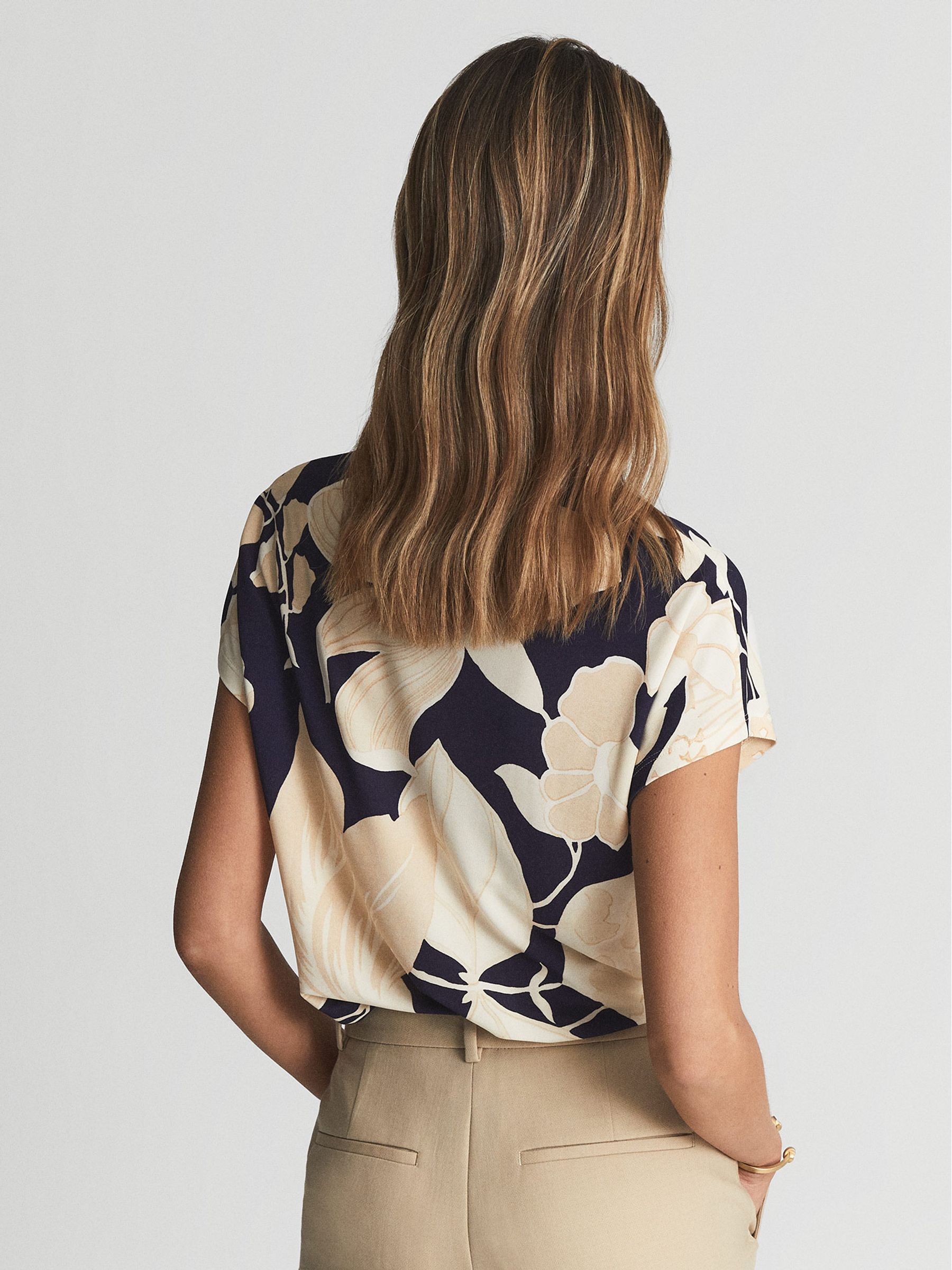 High Neck Floral Print Jersey Top in Cream Print - Image 5 of 5