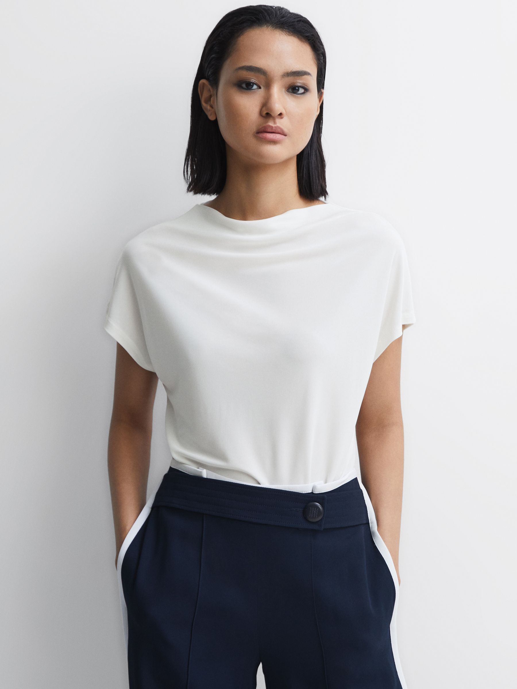 High Neck Jersey Top in Cream - Image 1 of 4