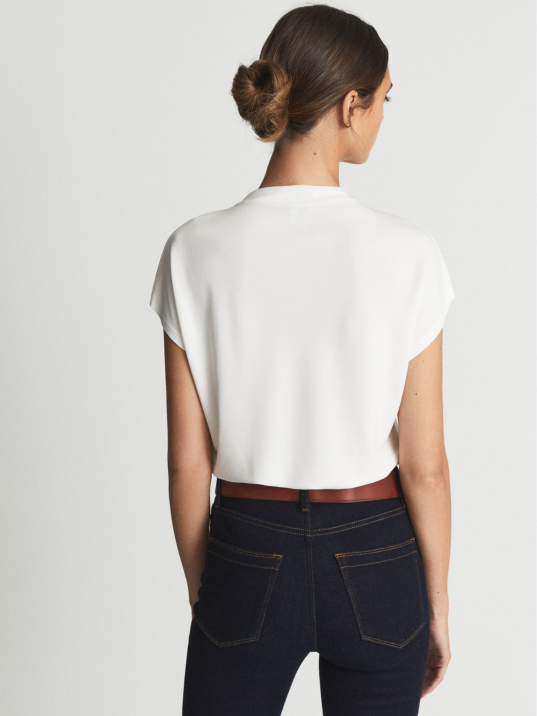 High Neck Jersey Top in Cream - Image 5 of 6