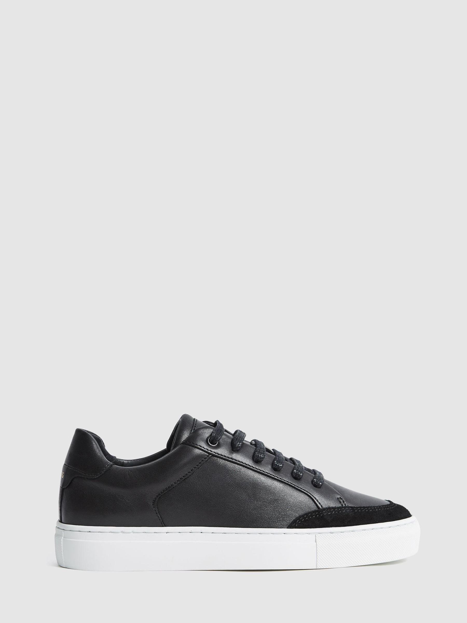 Low Top Leather Trainers in Black - Image 1 of 6