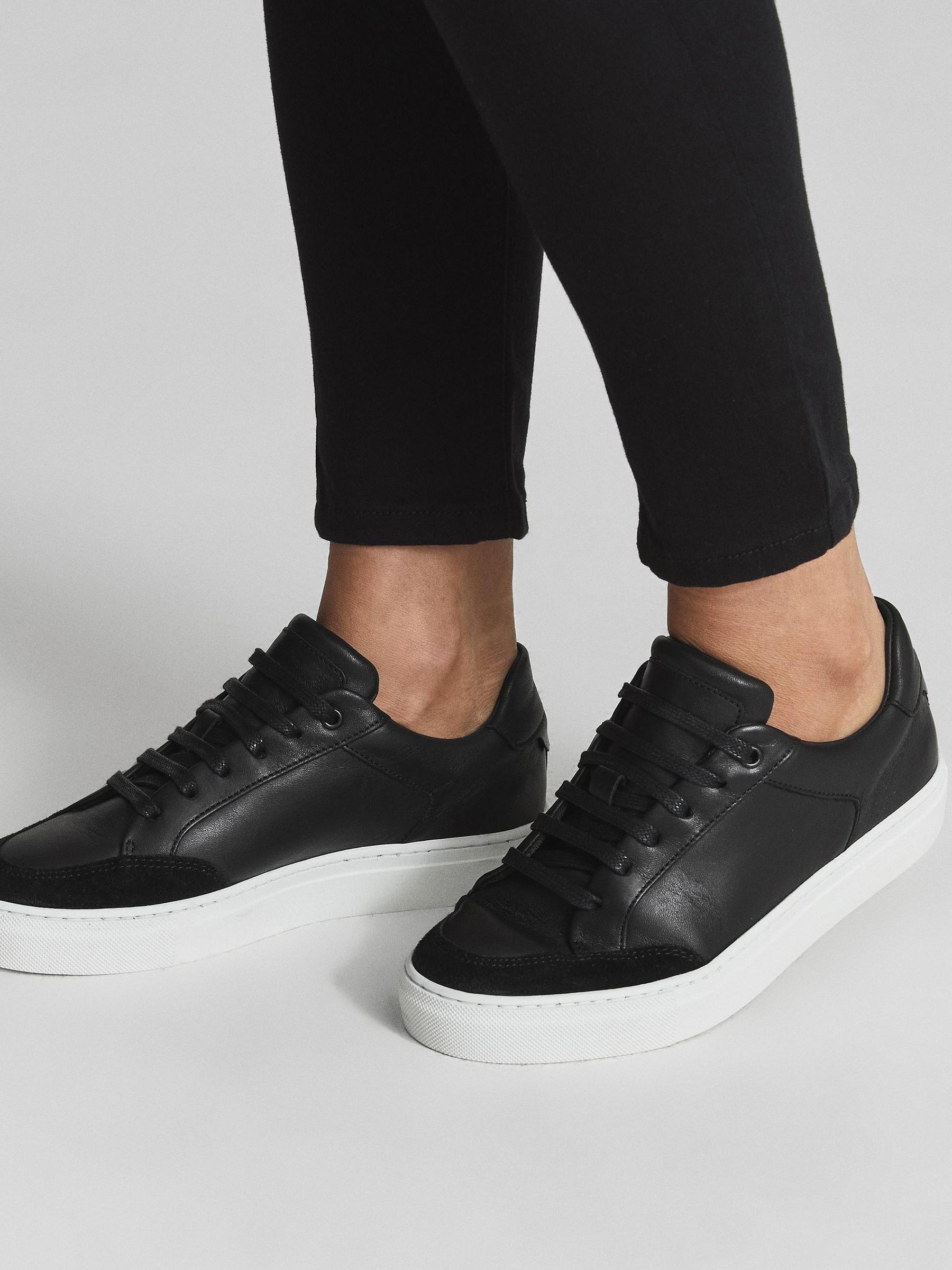 Low Top Leather Trainers in Black - Image 2 of 6