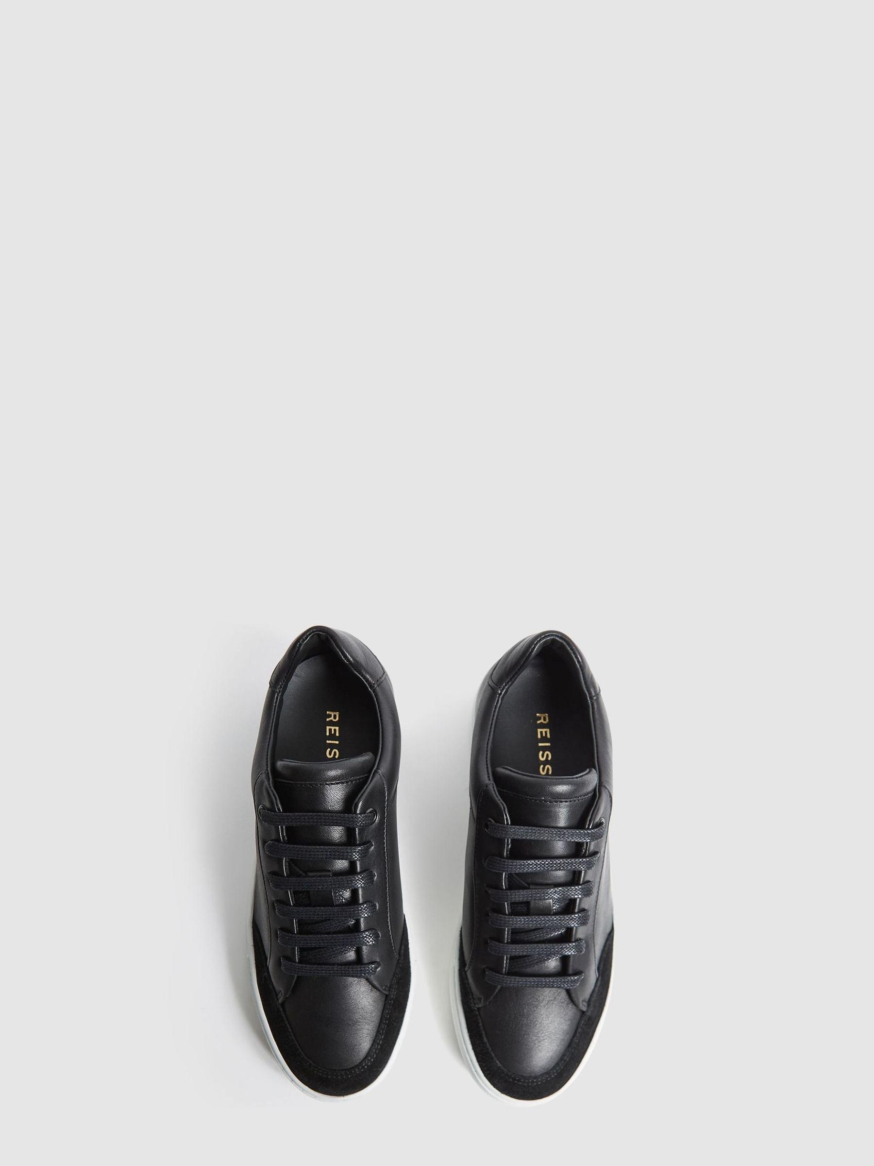 Low Top Leather Trainers in Black - Image 3 of 6