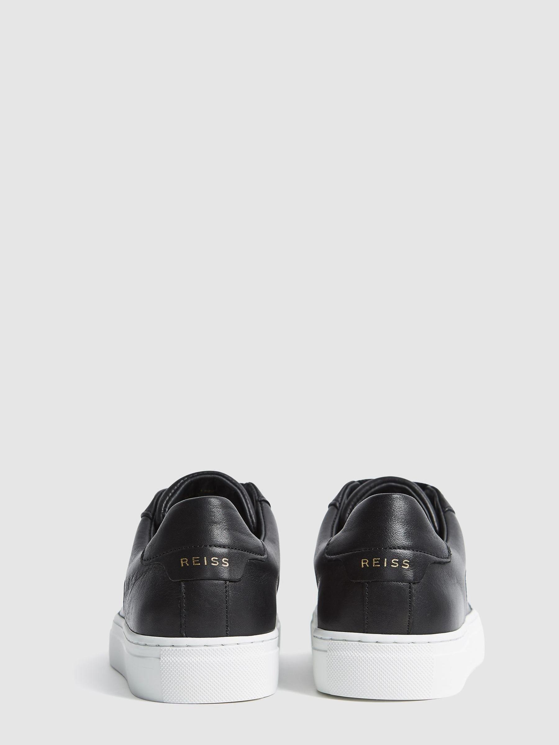 Low Top Leather Trainers in Black - Image 5 of 6