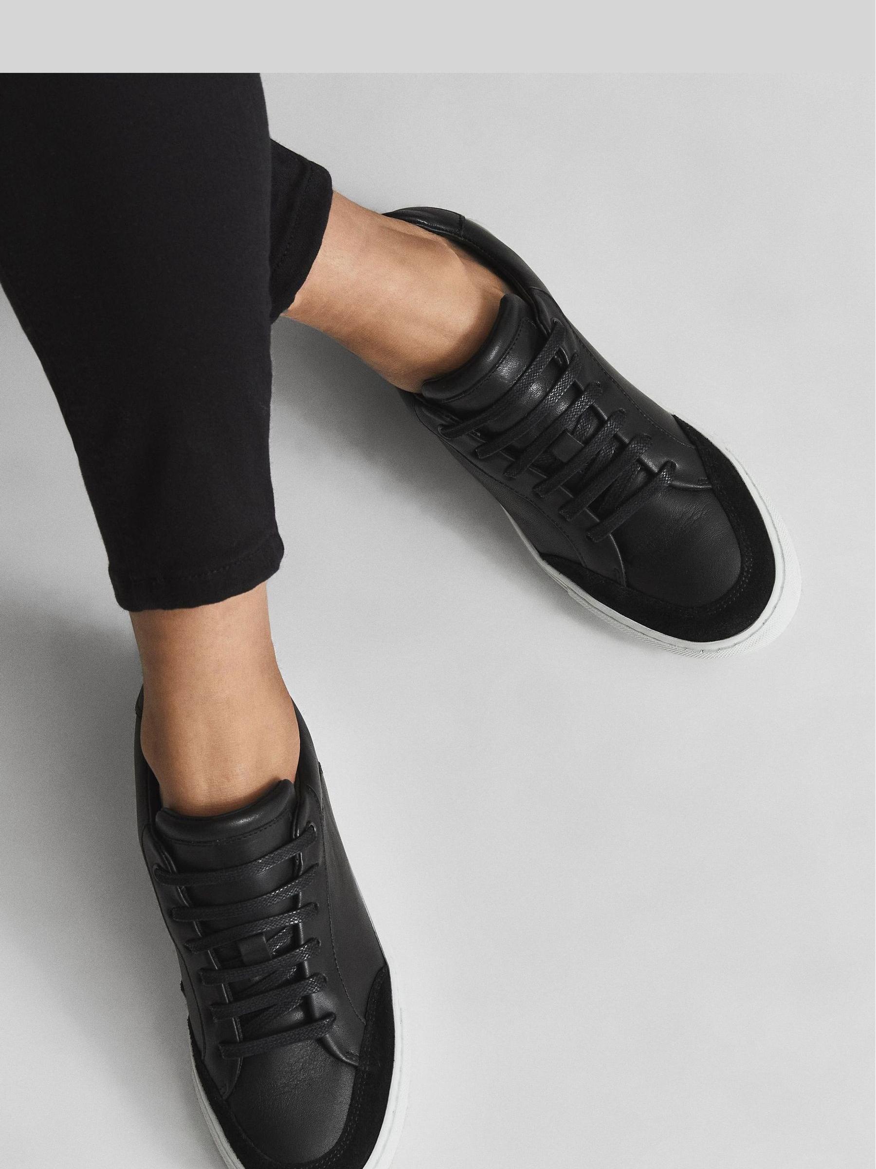 Low Top Leather Trainers in Black - Image 6 of 6