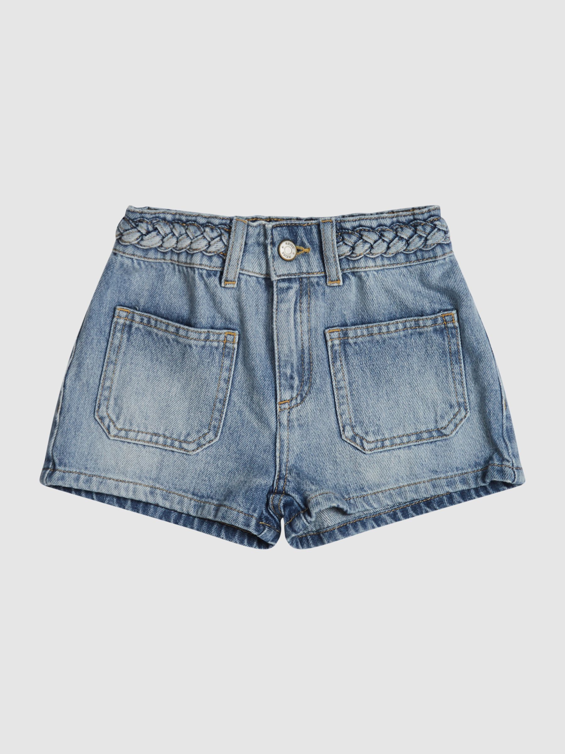 Plait Detail Denim Shorts in Light Blue - Image 2 of 6