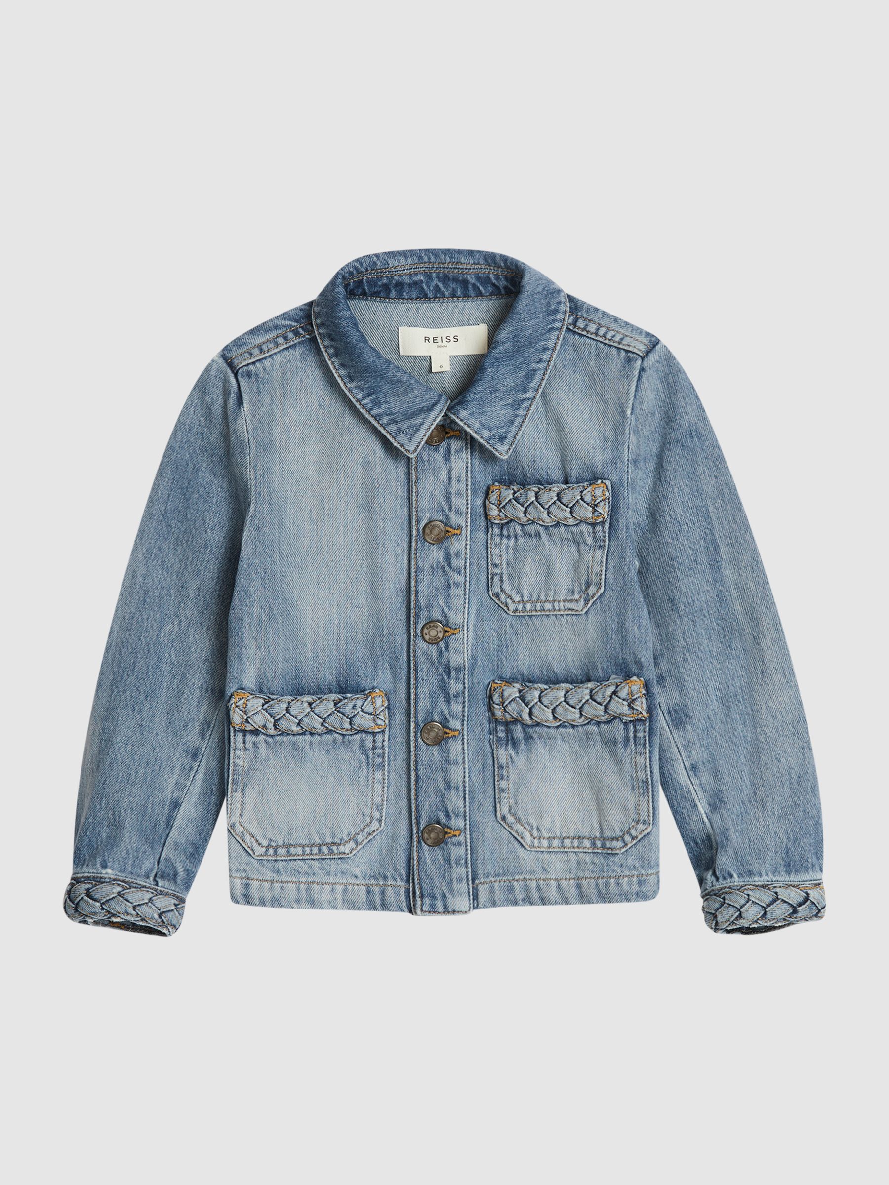 Plait Detail Denim Jacket in Light Blue - Image 2 of 8