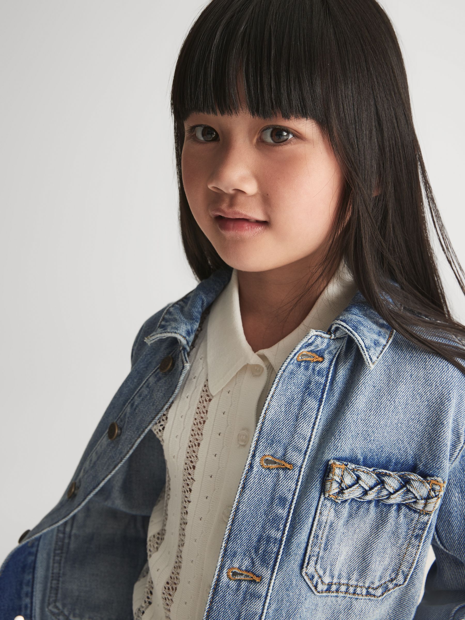 Plait Detail Denim Jacket in Light Blue - Image 3 of 8