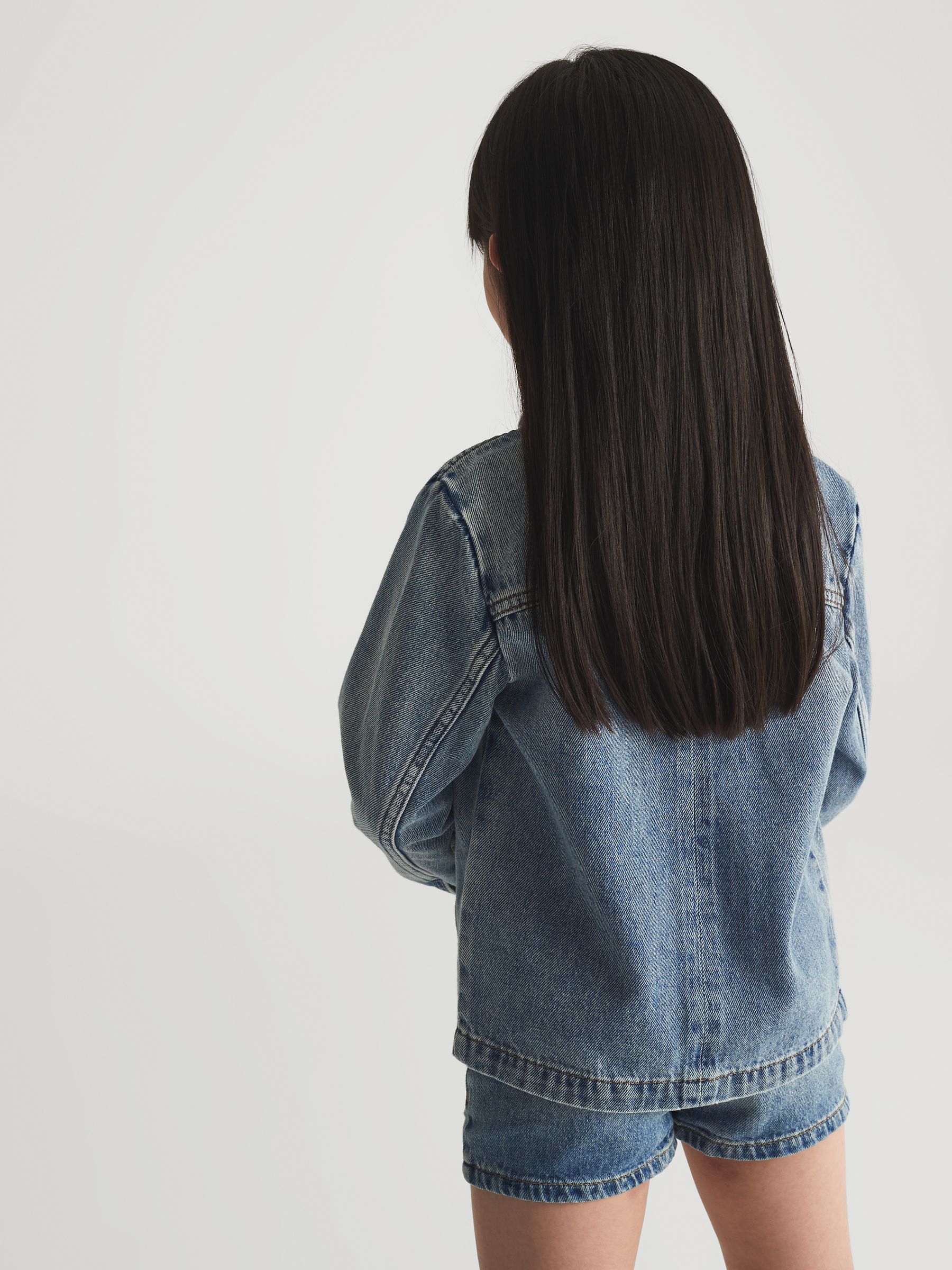 Plait Detail Denim Jacket in Light Blue - Image 4 of 8