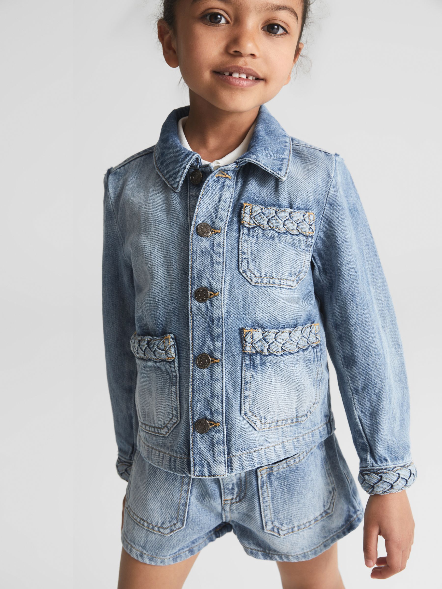 Plait Detail Denim Jacket in Light Blue - Image 7 of 8