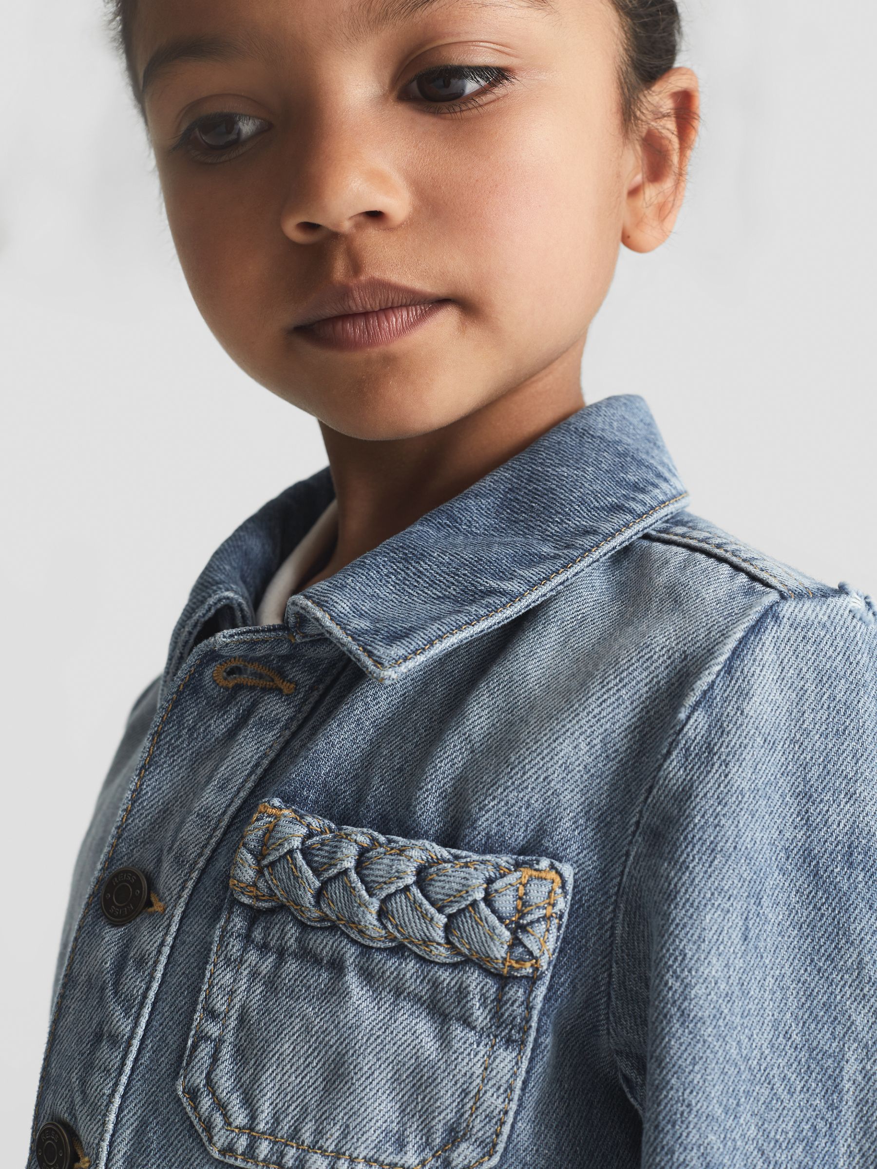 Plait Detail Denim Jacket in Light Blue - Image 8 of 8