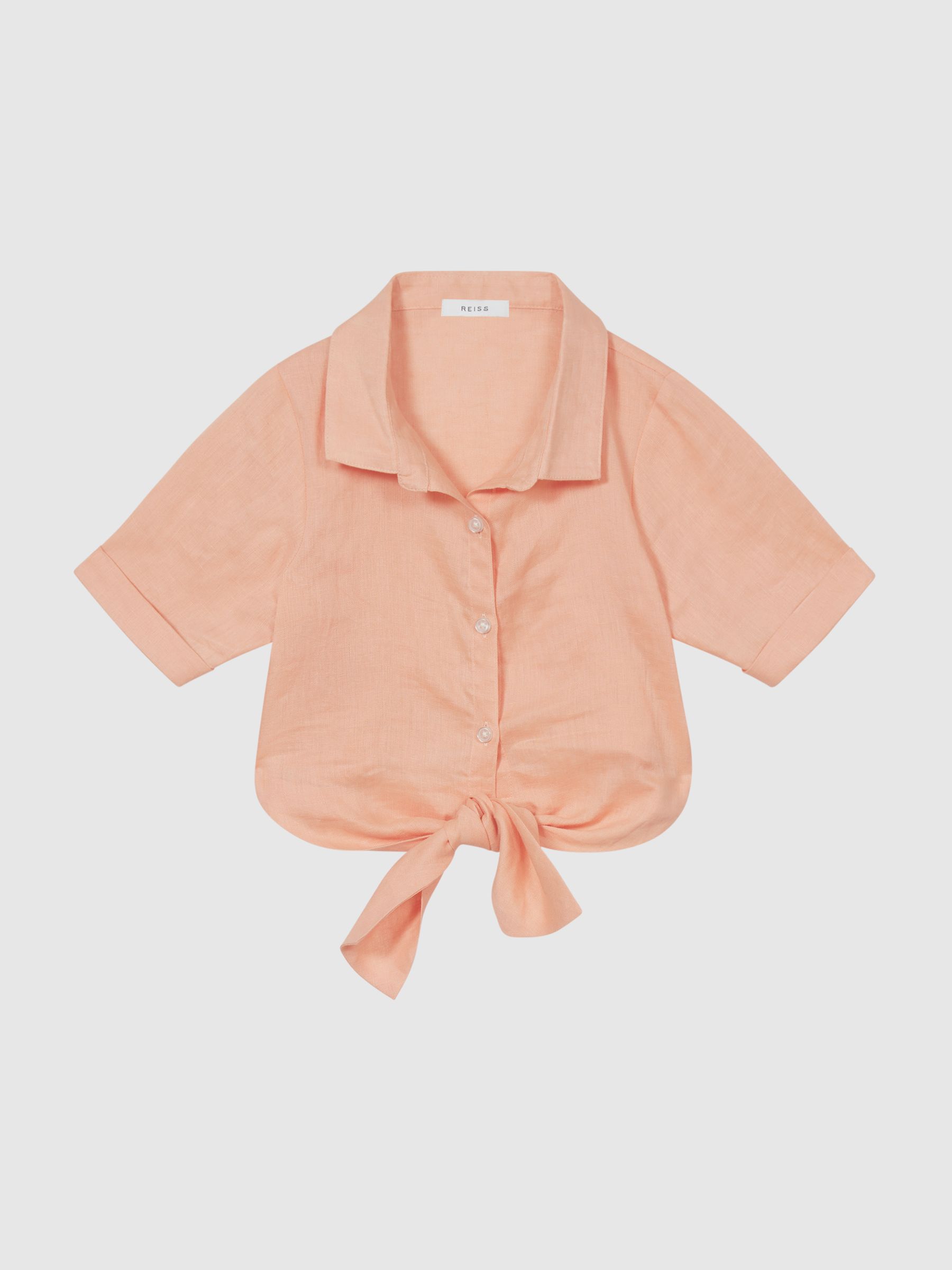 Tie Front Linen Shirt in Pink - Image 2 of 6