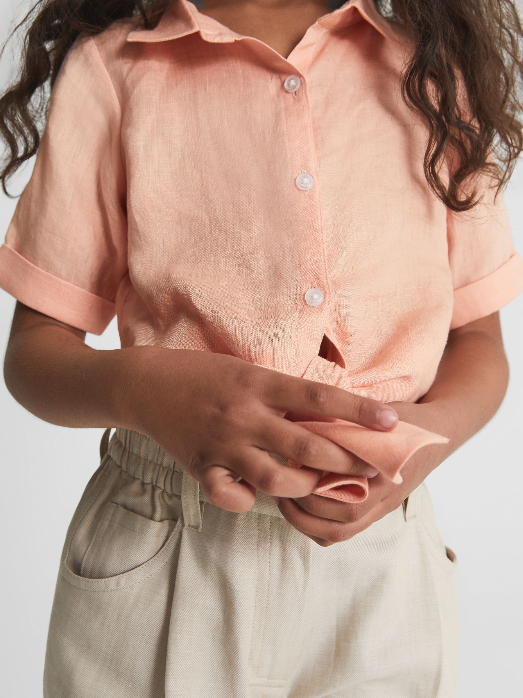 Tie Front Linen Shirt in Pink - Image 4 of 6