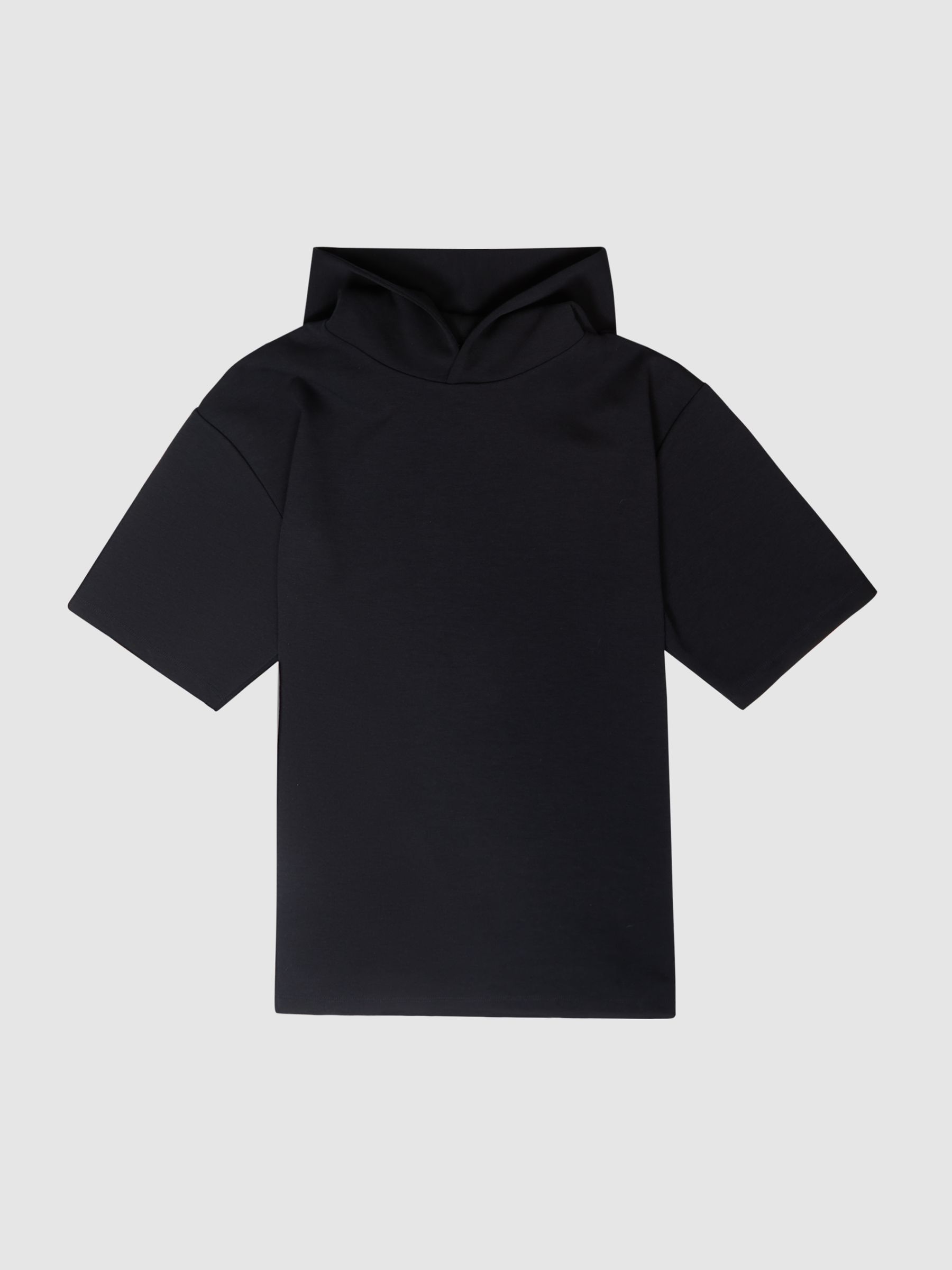 Interlock Short Sleeve Hoodie in Navy - Image 2 of 5 Interlock Short Sleeve Hoodie in Navy - Image 2 of 5