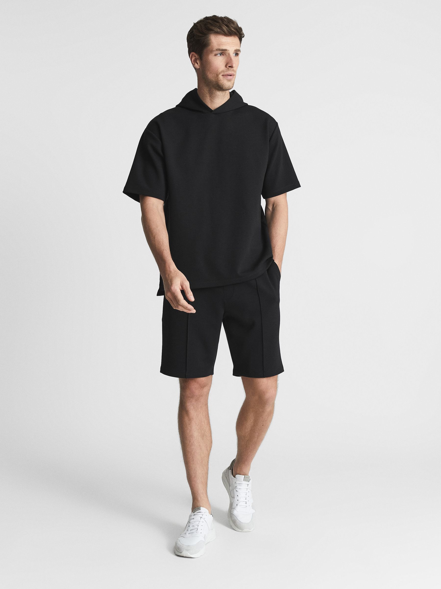 Interlock Short Sleeve Hoodie in Navy - Image 3 of 5