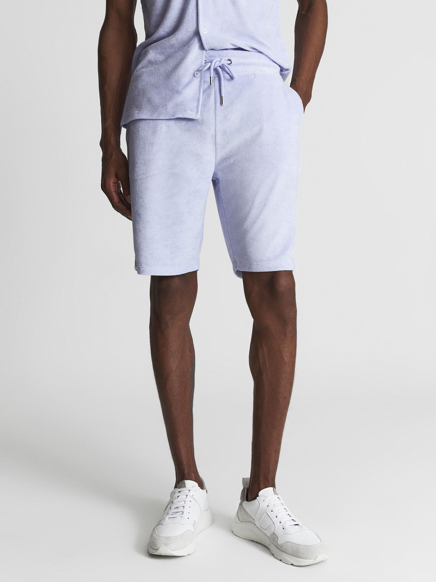Towelling Shorts in Lilac - Image 1 of 5 Towelling Shorts in Lilac - Image 1 of 5