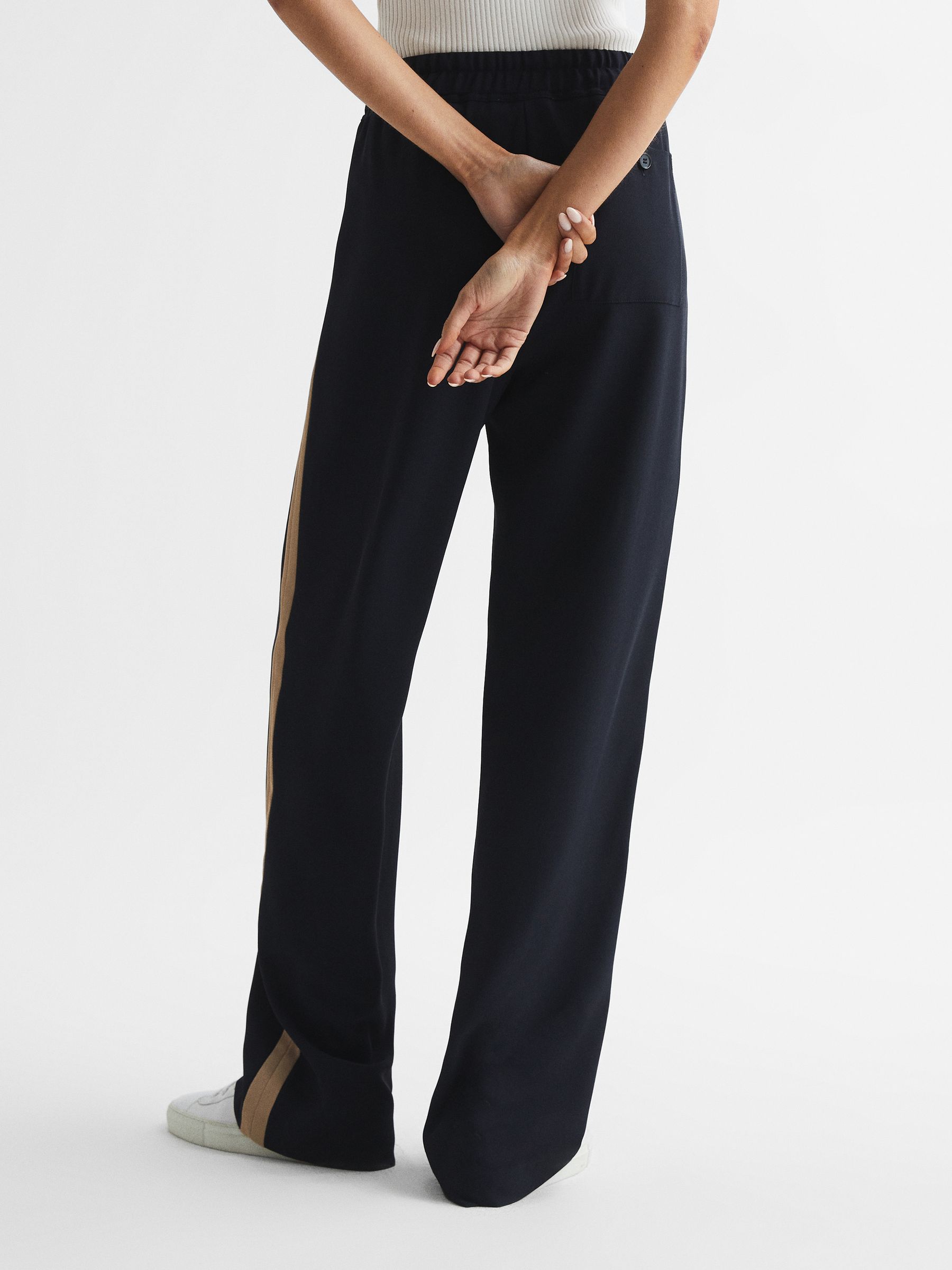 Wide Leg Side Stripe Trousers in Navy - Image 5 of 7