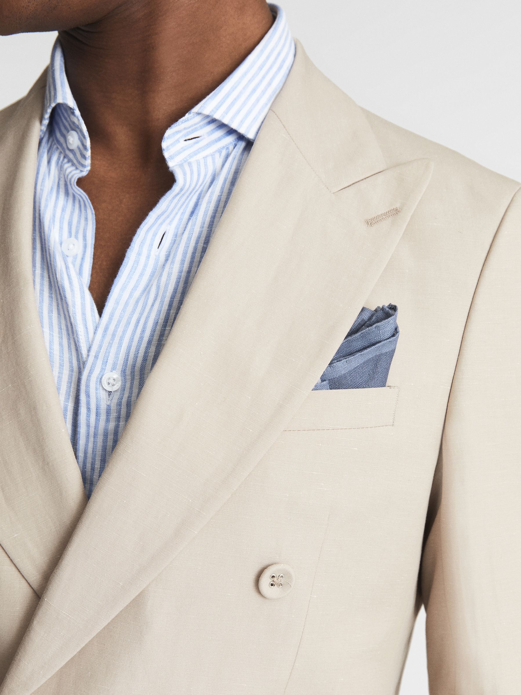 Reiss Double Breasted Linen Blazer in Stone | REISS