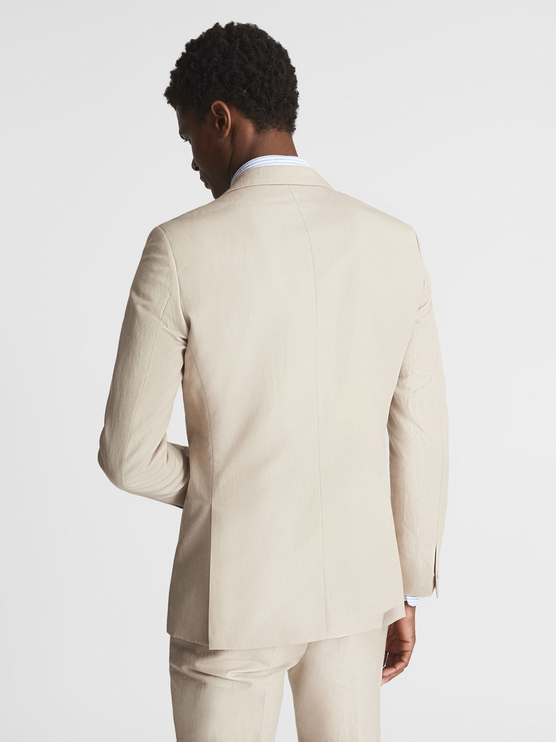 Double Breasted Linen Blazer in Stone - Image 5 of 7