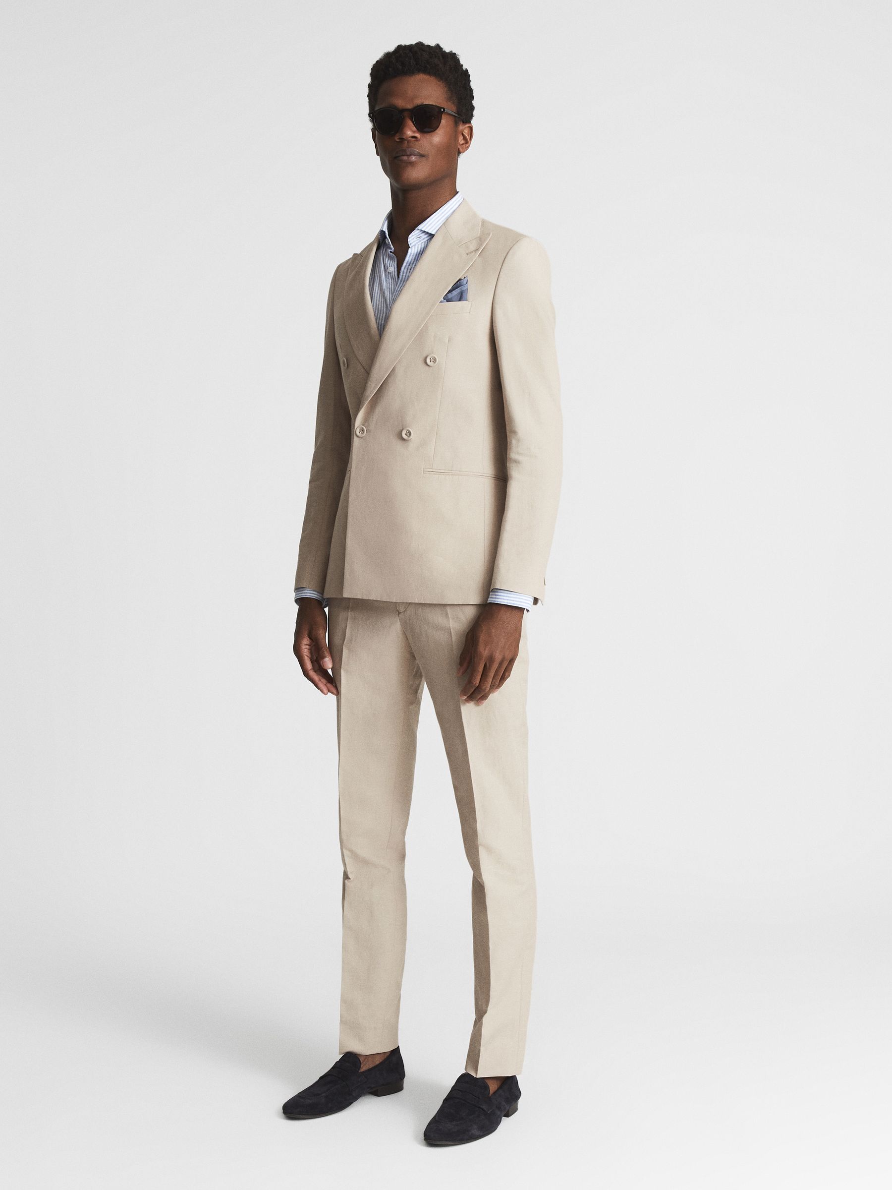 Double Breasted Linen Blazer in Stone - Image 6 of 7