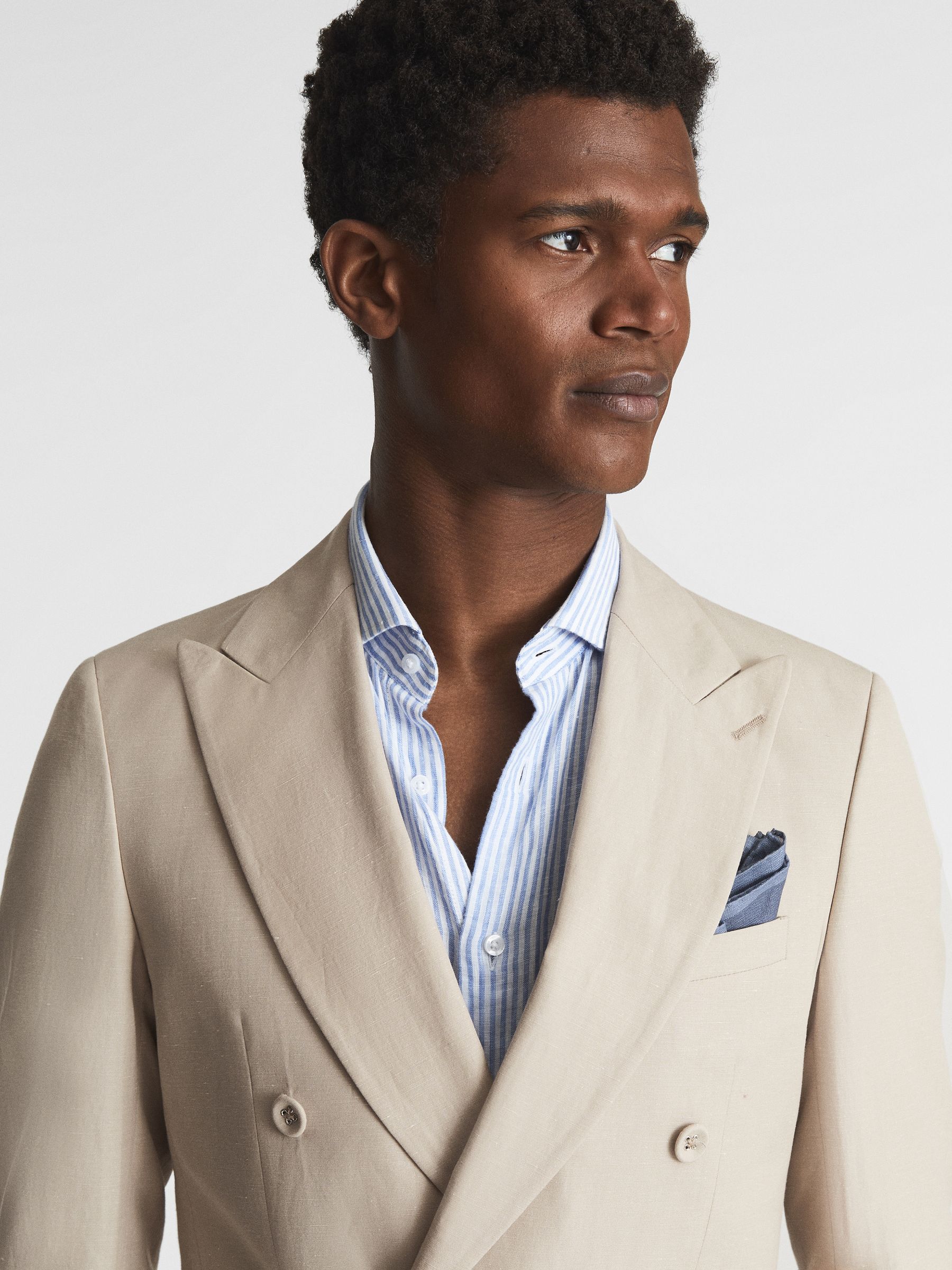 Double Breasted Linen Blazer in Stone - Image 7 of 7
