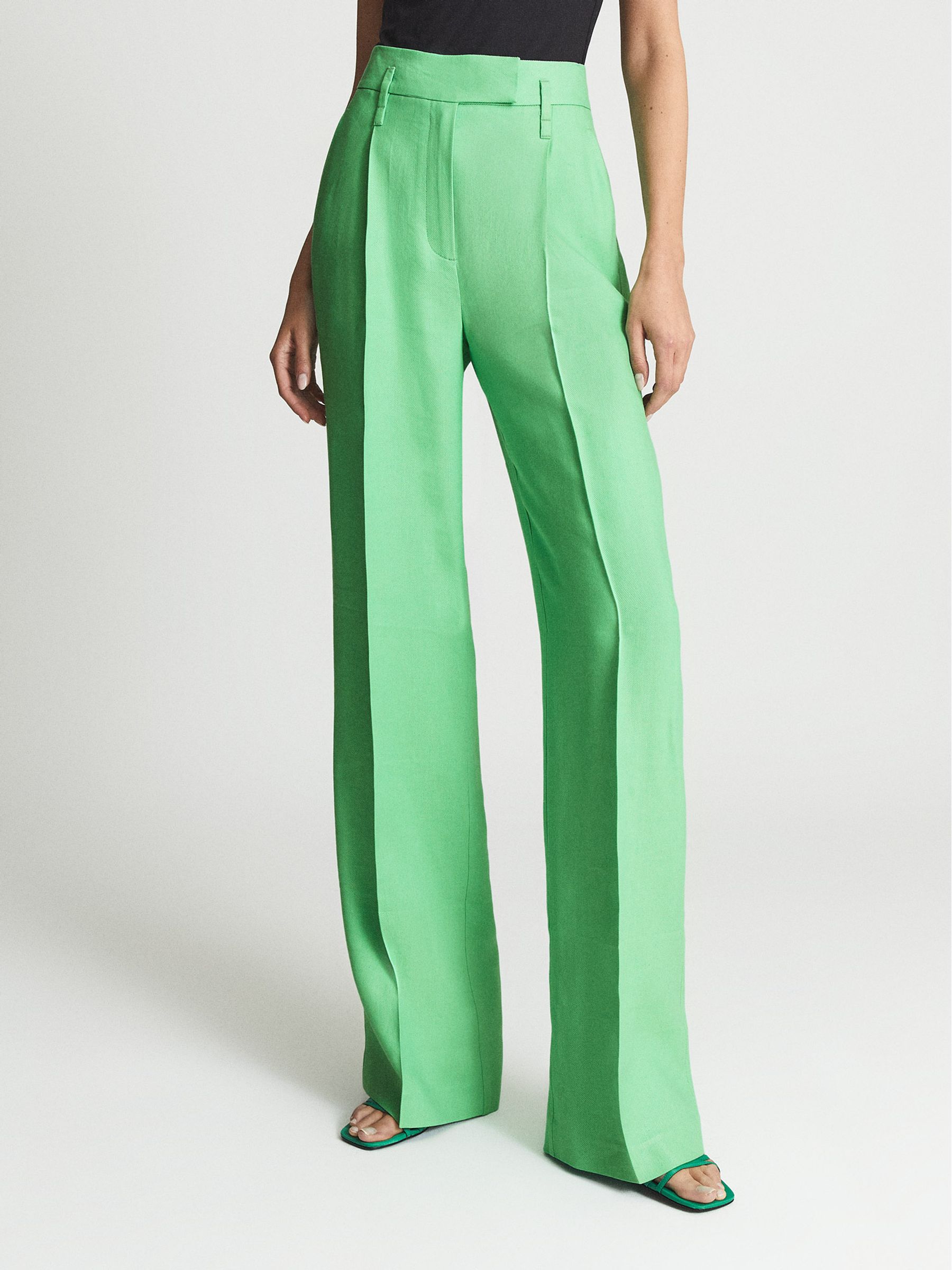 Wide Leg Tailored Trousers in Green - Image 3 of 7
