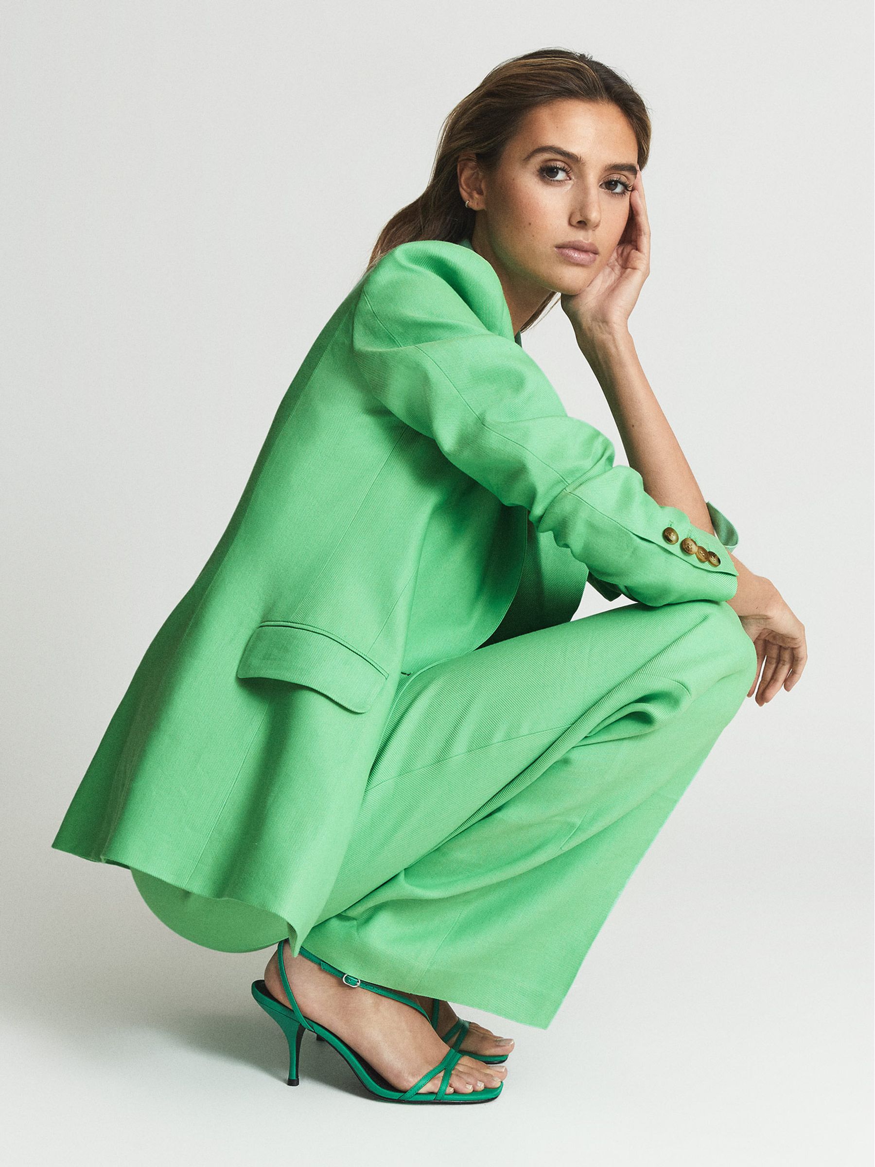 Wide Leg Tailored Trousers in Green - Image 6 of 7