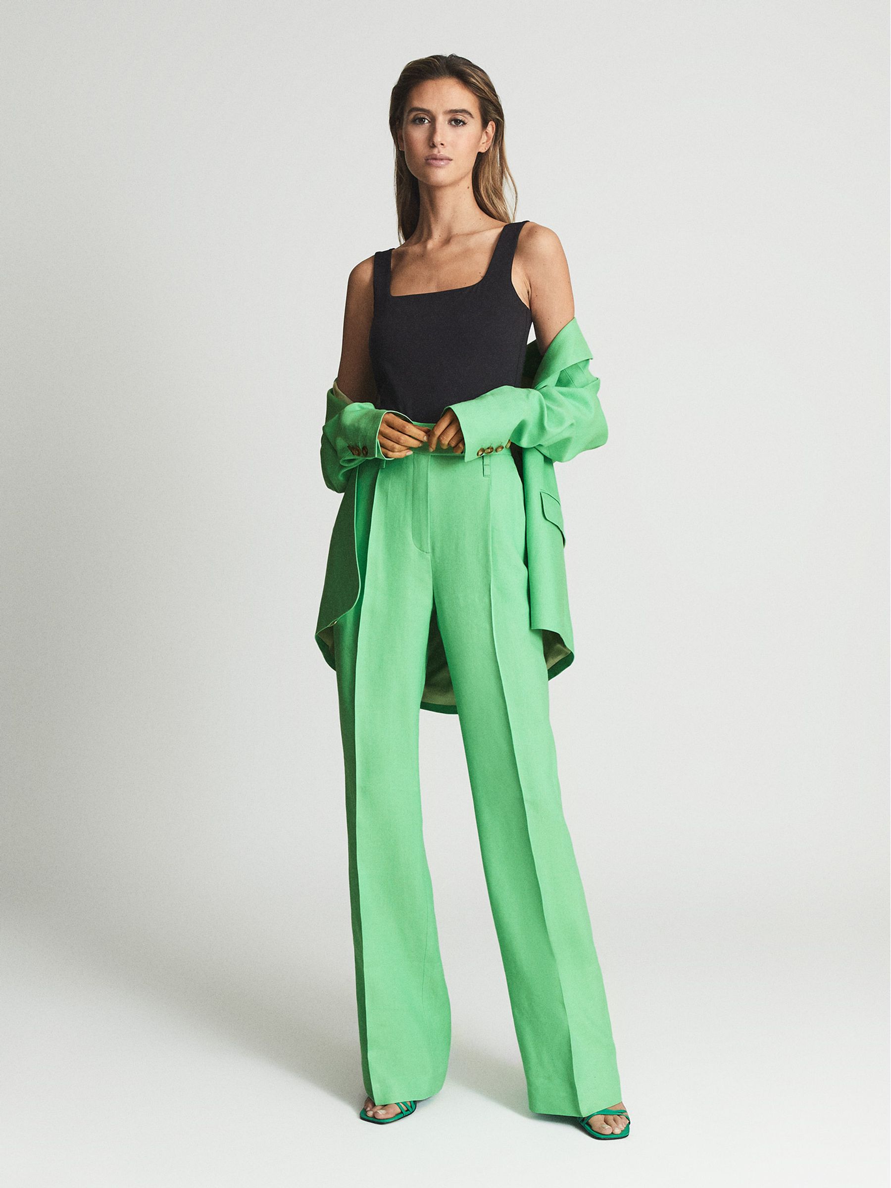 Wide Leg Tailored Trousers in Green - Image 7 of 7