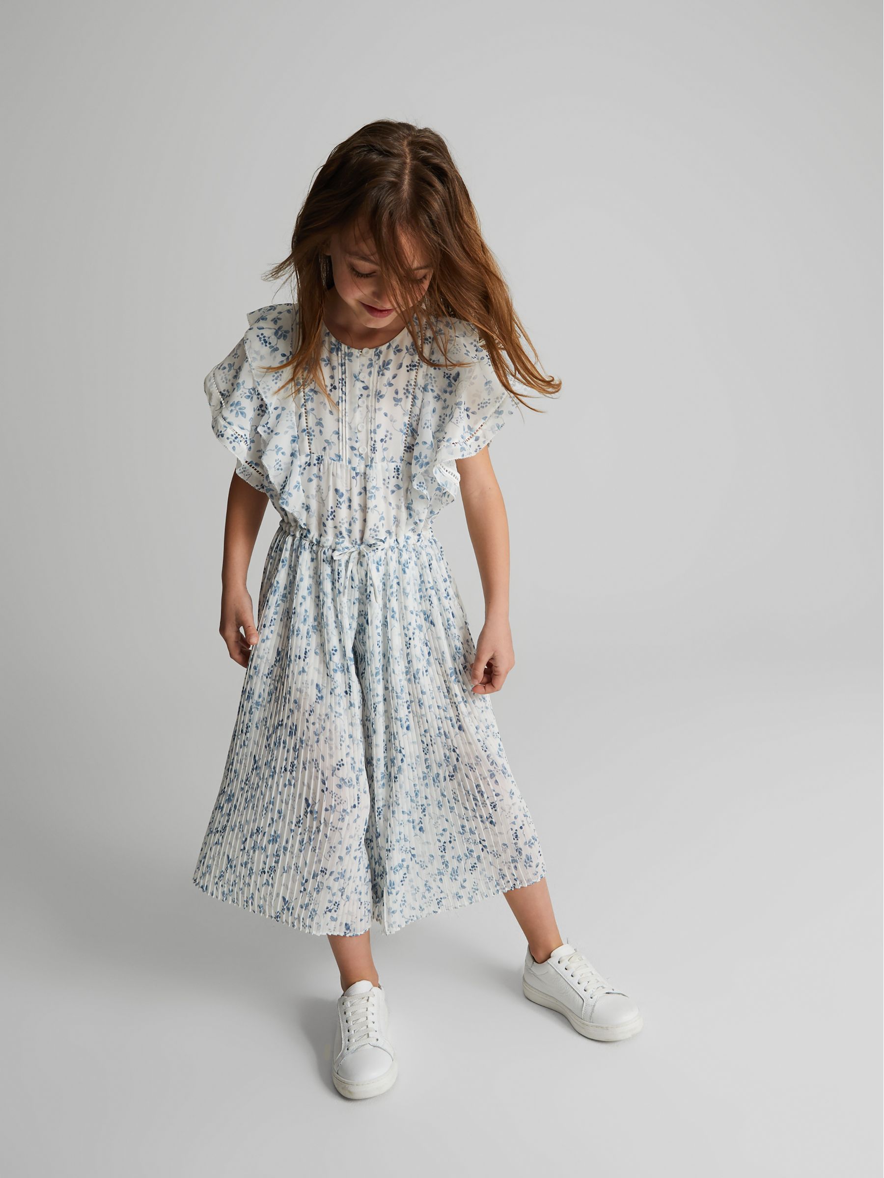 Print Pleated Jumpsuit in Blue Print - Image 1 of 6 Print Pleated Jumpsuit in Blue Print - Image 1 of 6