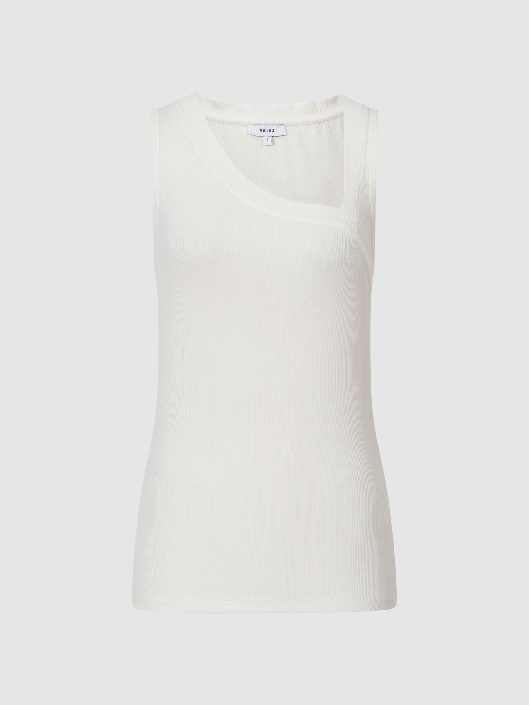 Sleeveless Asymmetric Neckline Top in Cream - Image 2 of 5