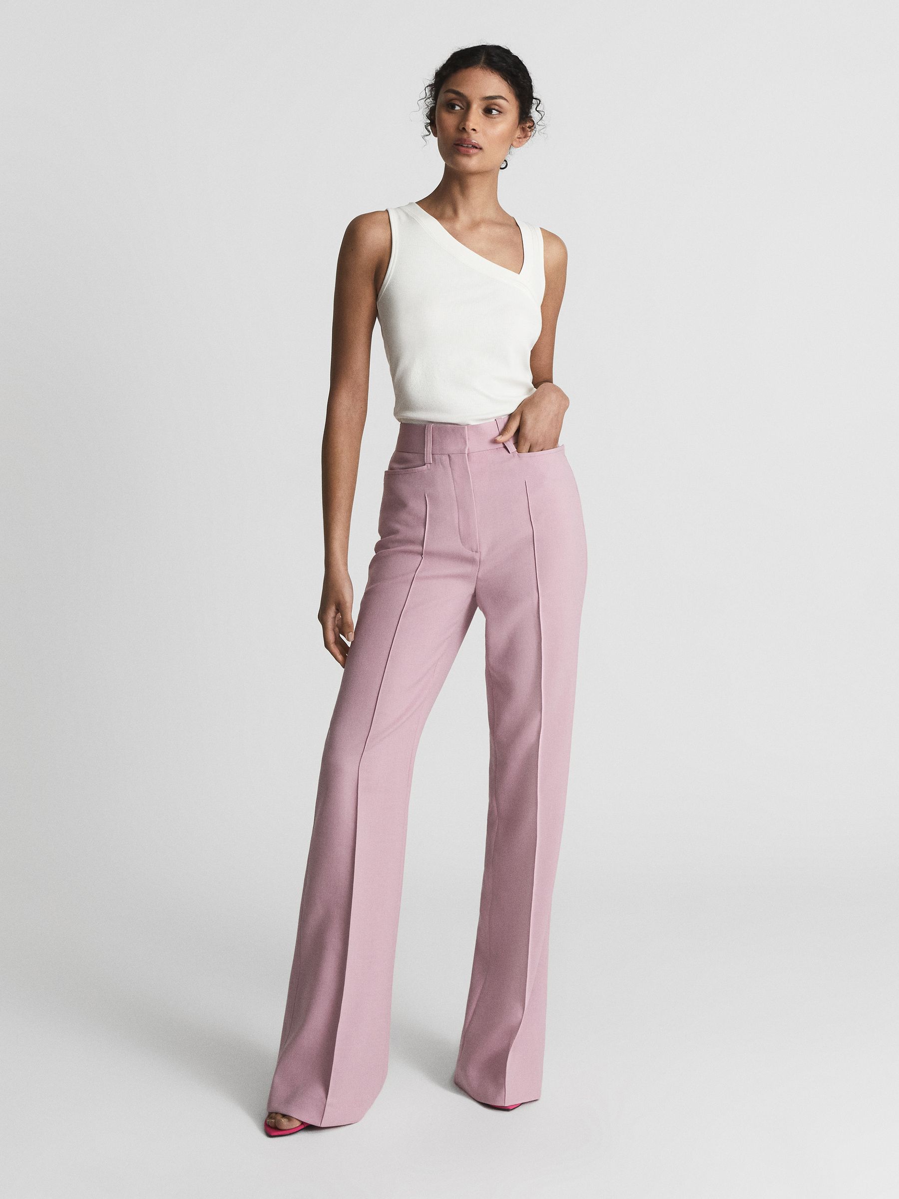 Sleeveless Asymmetric Neckline Top in Cream - Image 3 of 5