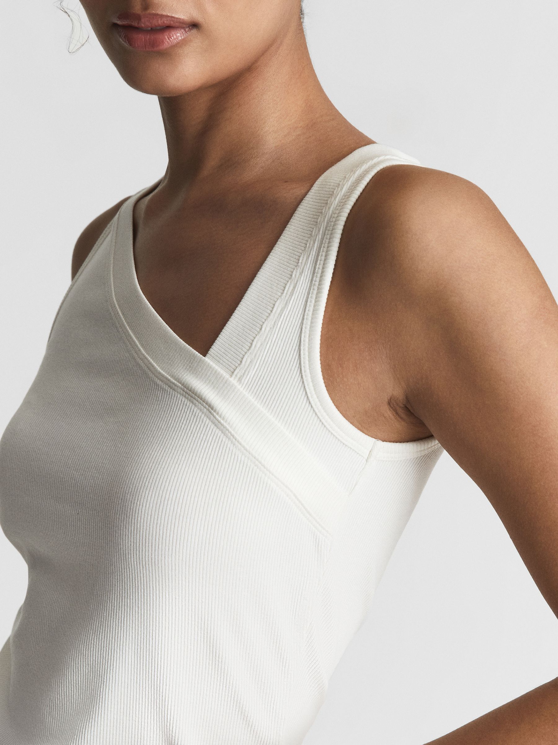 Sleeveless Asymmetric Neckline Top in Cream - Image 4 of 5