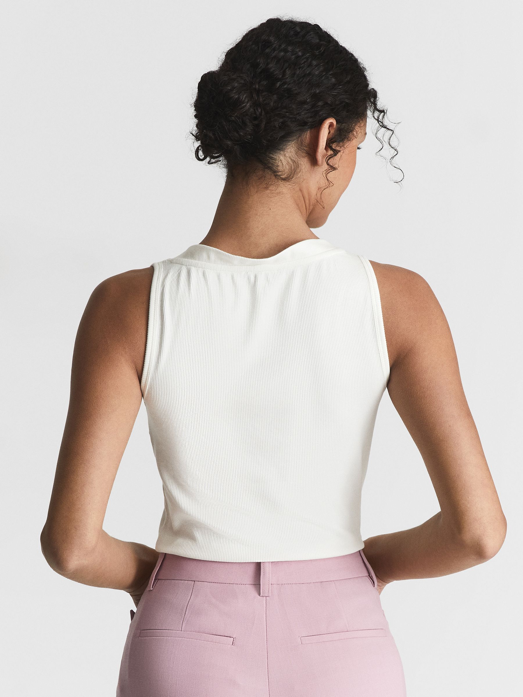 Sleeveless Asymmetric Neckline Top in Cream - Image 5 of 5