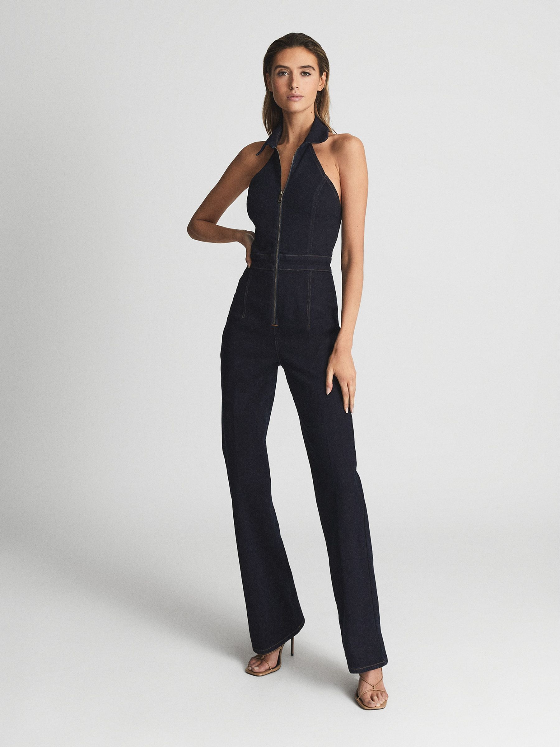 Reiss Denim Halter Jumpsuit in Indigo - REISS