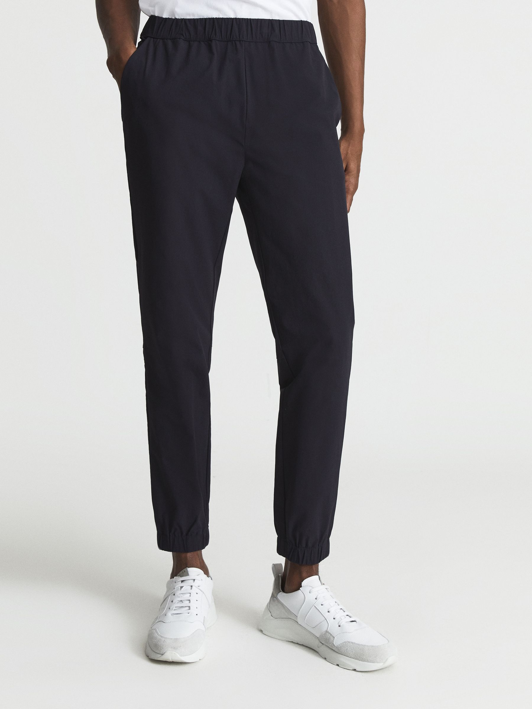Elasticated Waist Technical Trousers in Navy - Image 1 of 6 Elasticated Waist Technical Trousers in Navy - Image 1 of 6