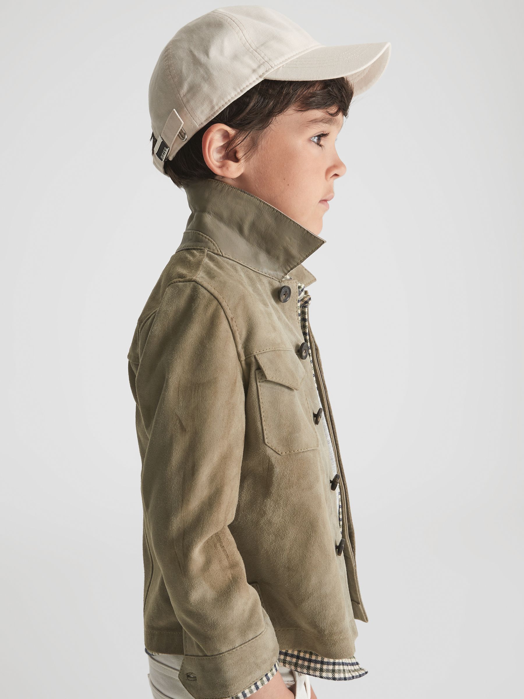 Junior Suede Overshirt in Sage - Image 1 of 9
