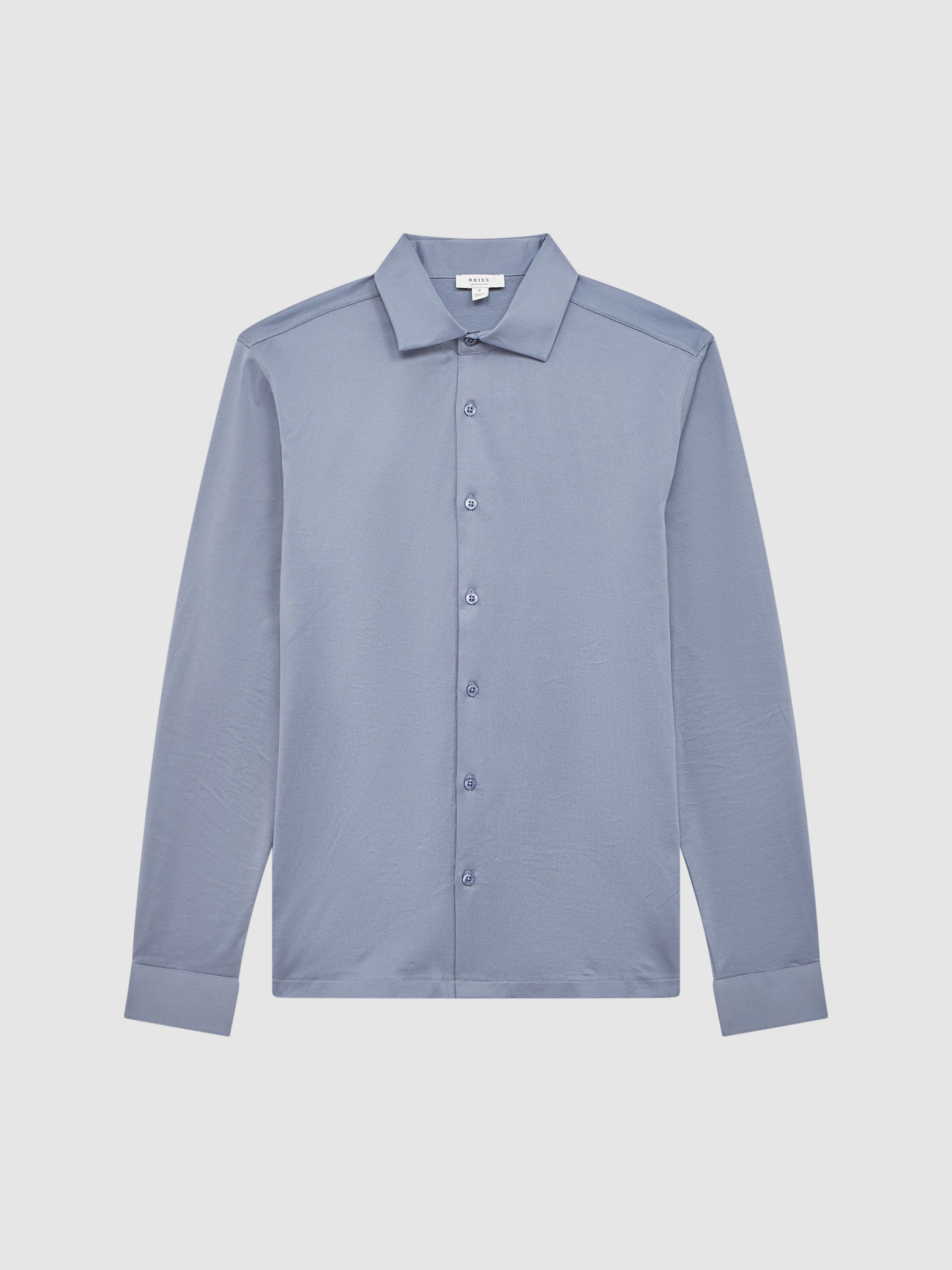 Mercerised Cotton Button-Through Shirt in Airforce Blue - Image 2 of 7