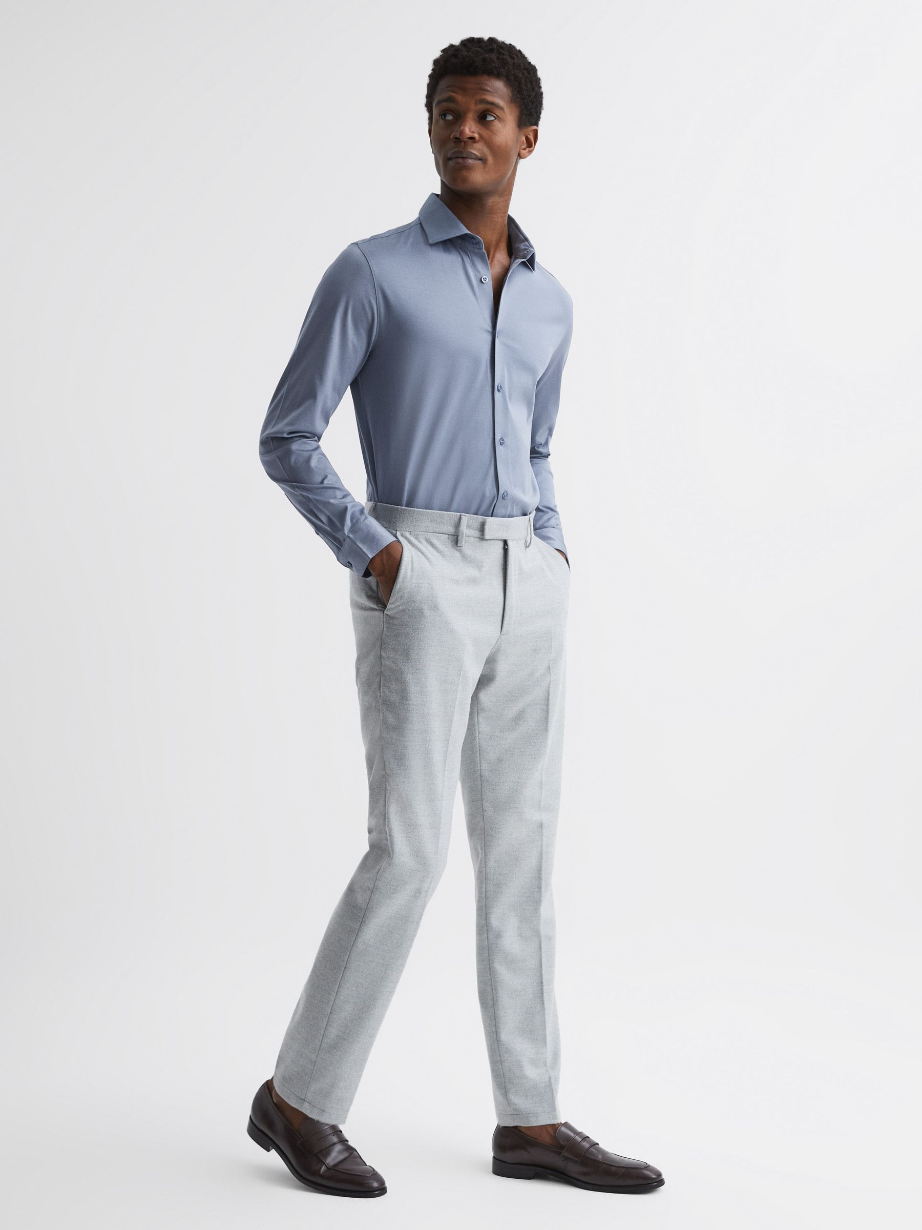 Mercerised Cotton Button-Through Shirt in Airforce Blue - Image 3 of 7