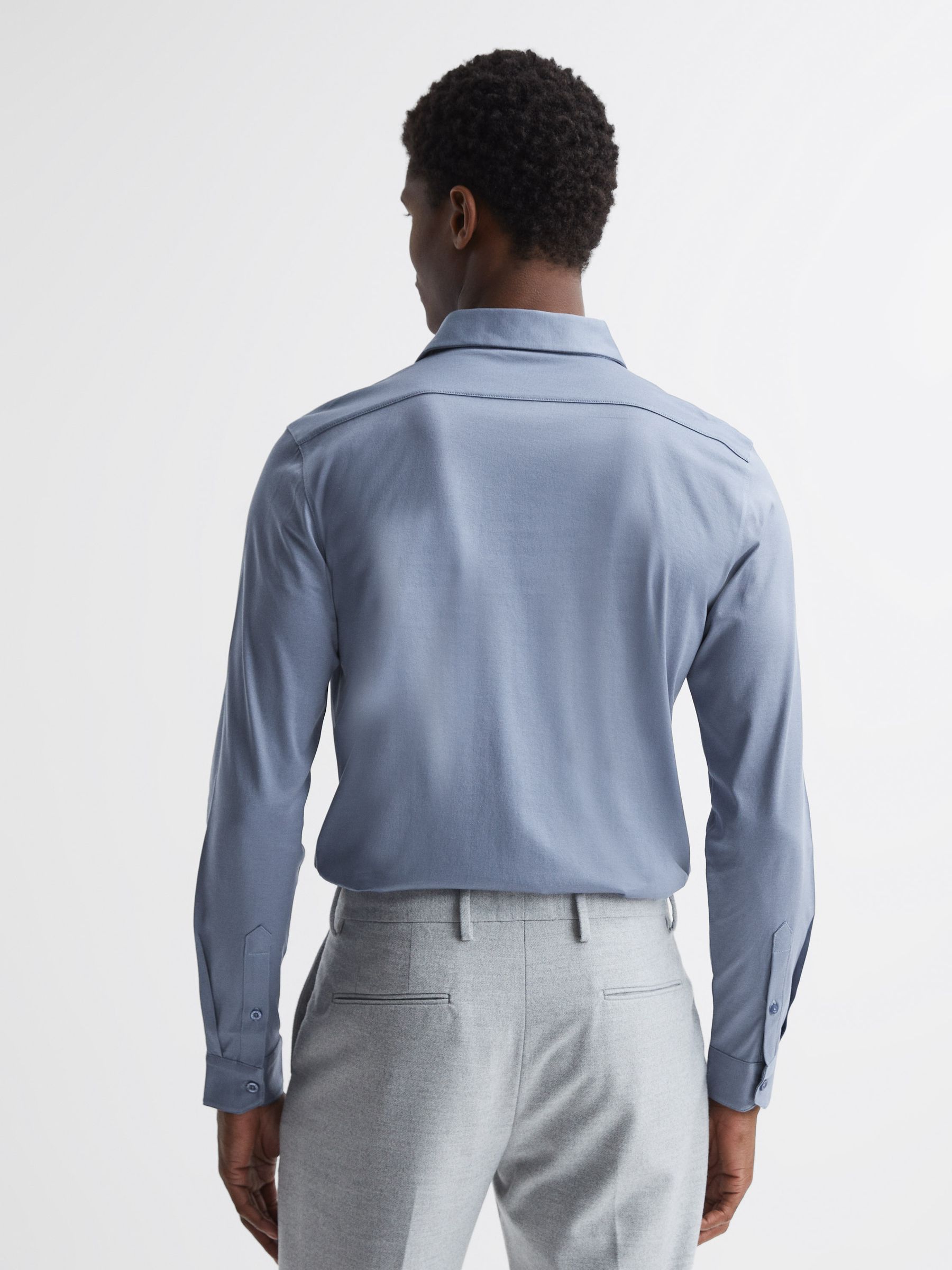 Mercerised Cotton Button-Through Shirt in Airforce Blue - Image 5 of 7