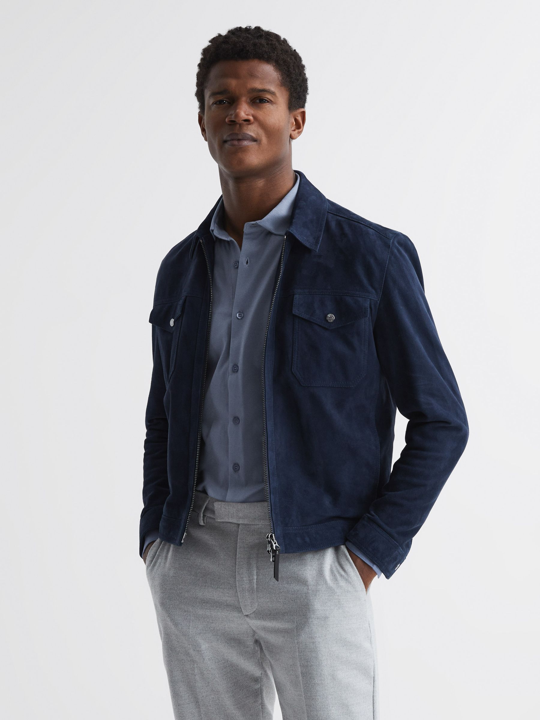 Mercerised Cotton Button-Through Shirt in Airforce Blue - Image 7 of 7