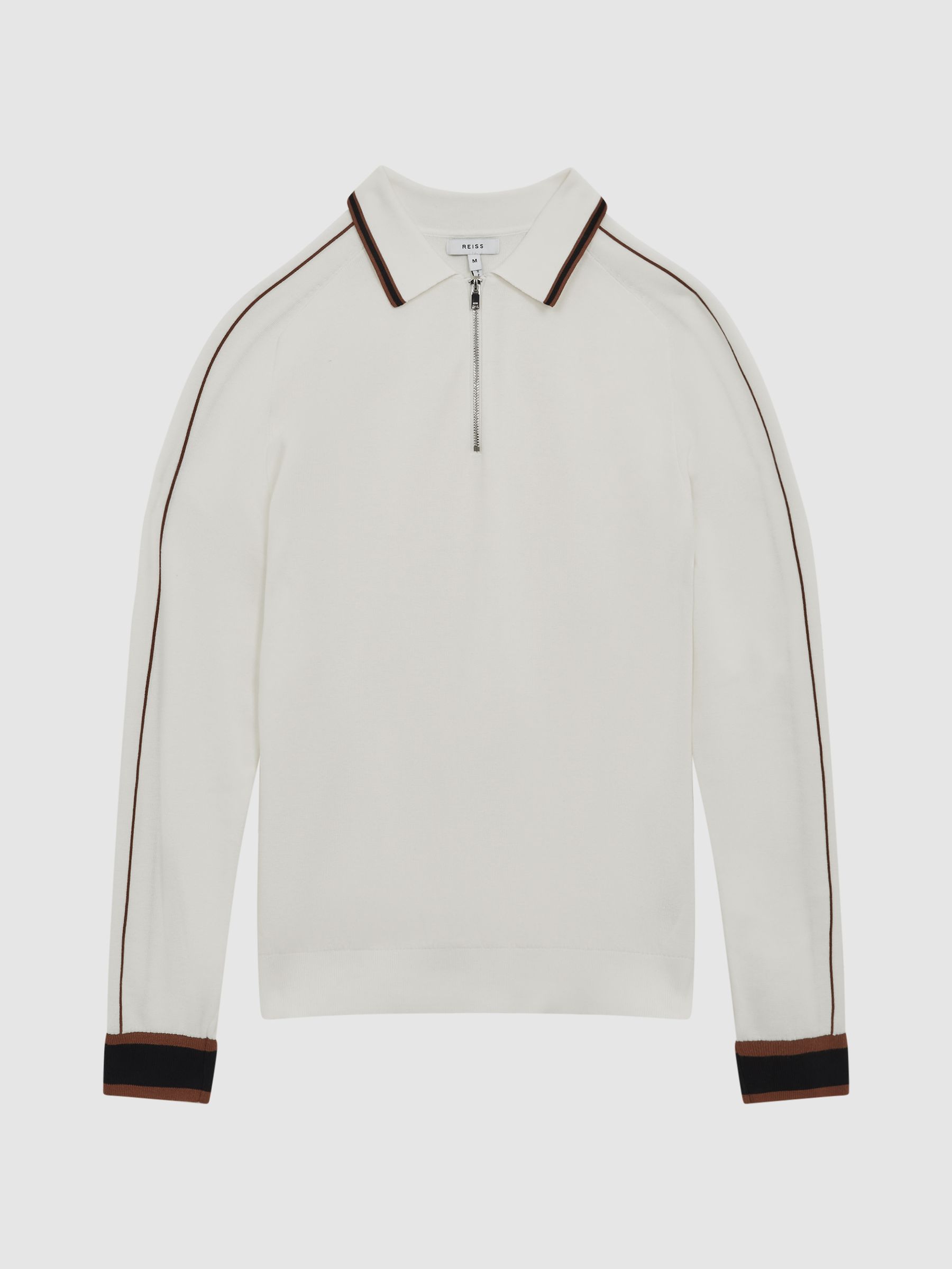 Half Zip Tipped Polo in White - Image 2 of 6