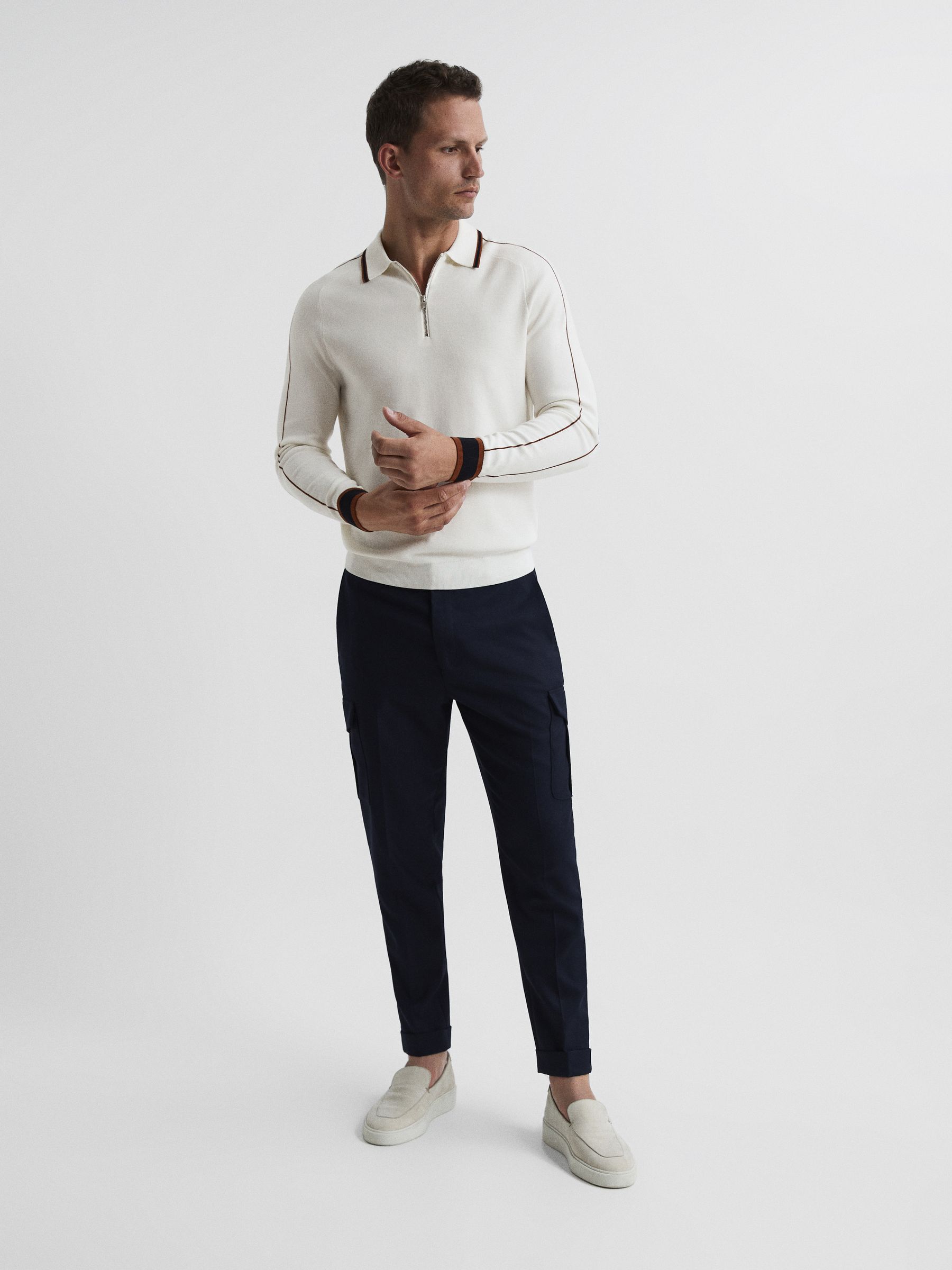 Half Zip Tipped Polo in White - Image 3 of 6