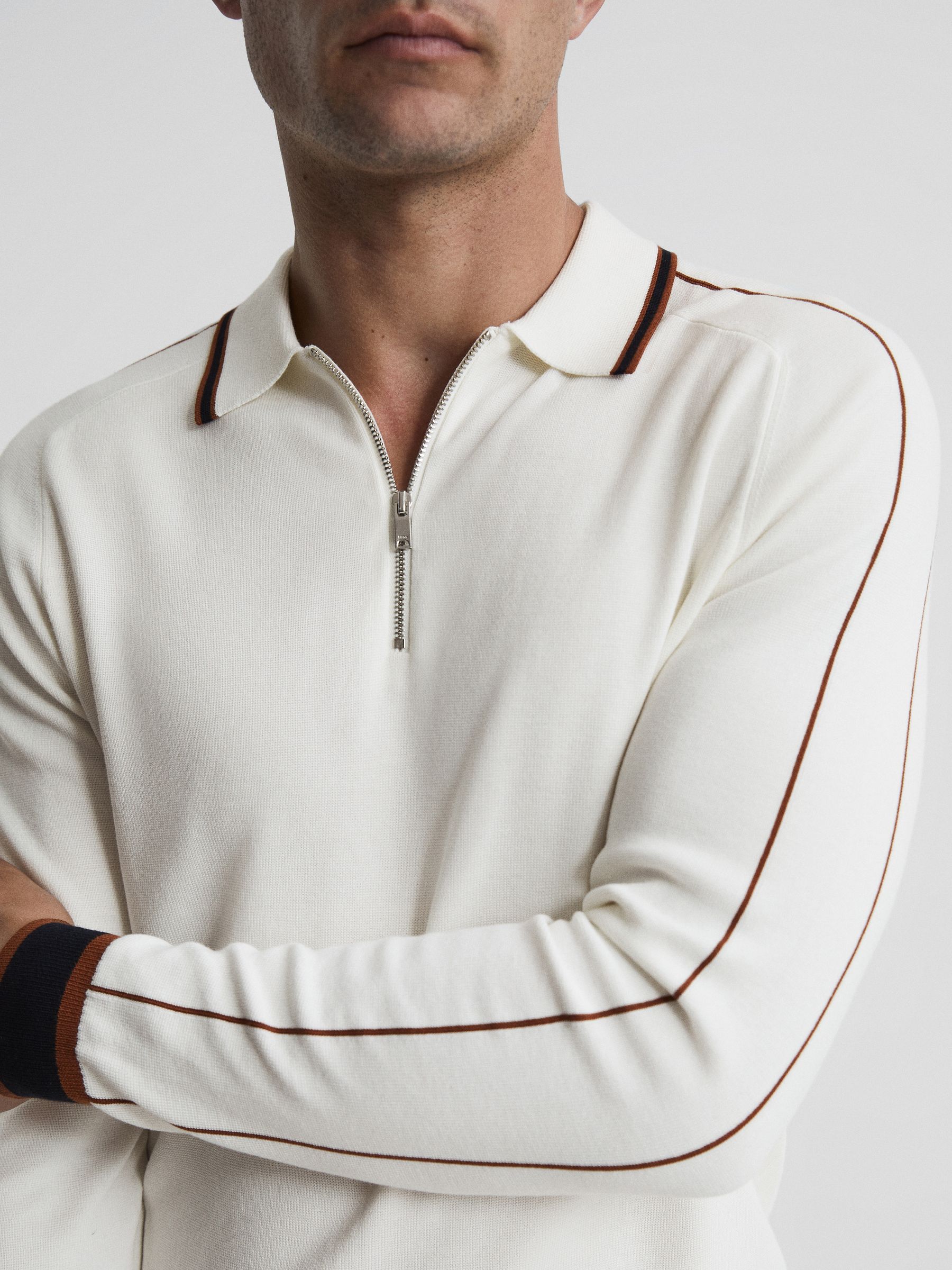 Half Zip Tipped Polo in White - Image 4 of 6