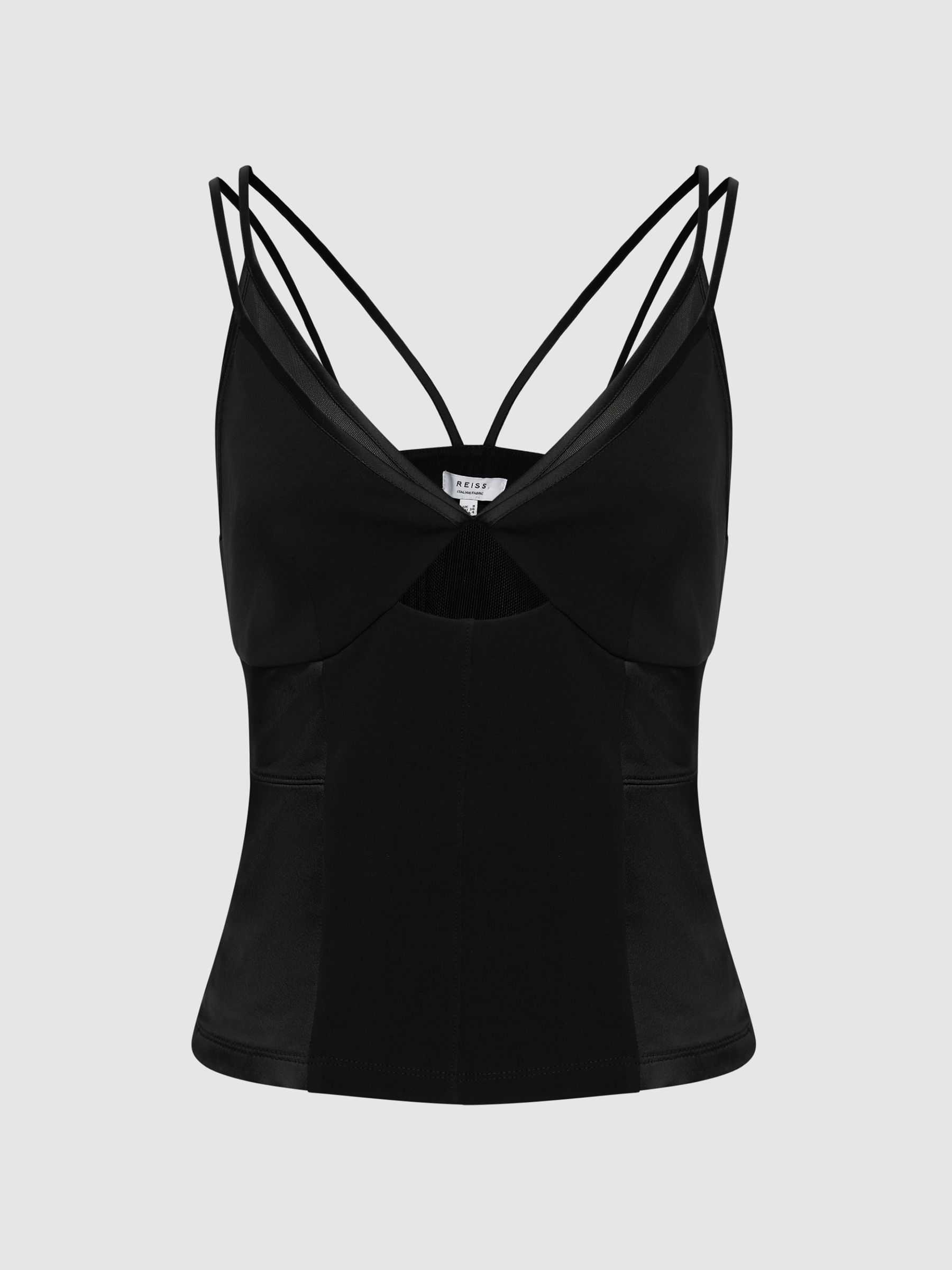 Mesh Contrast Strappy Cami Top in Black - Εικόνα 2 από 6