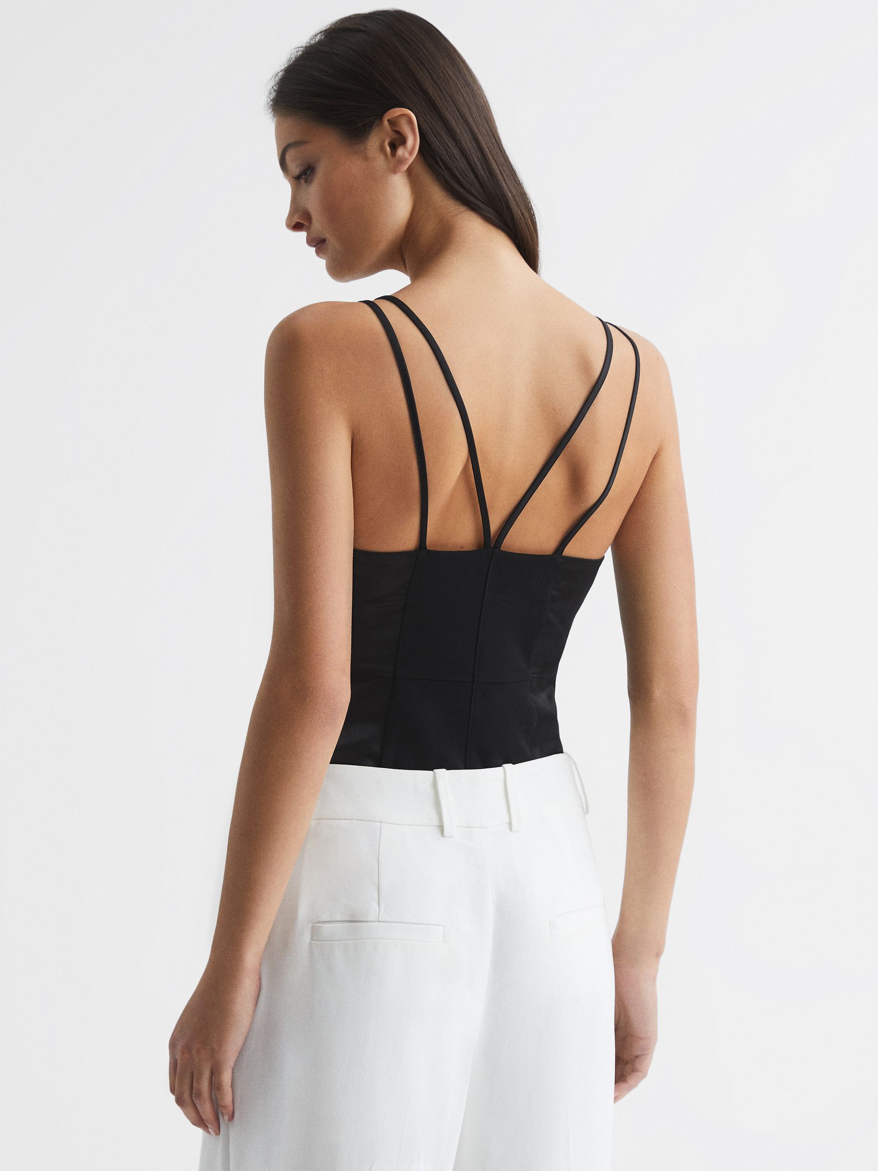 Mesh Contrast Strappy Cami Top in Black - Εικόνα 5 από 6