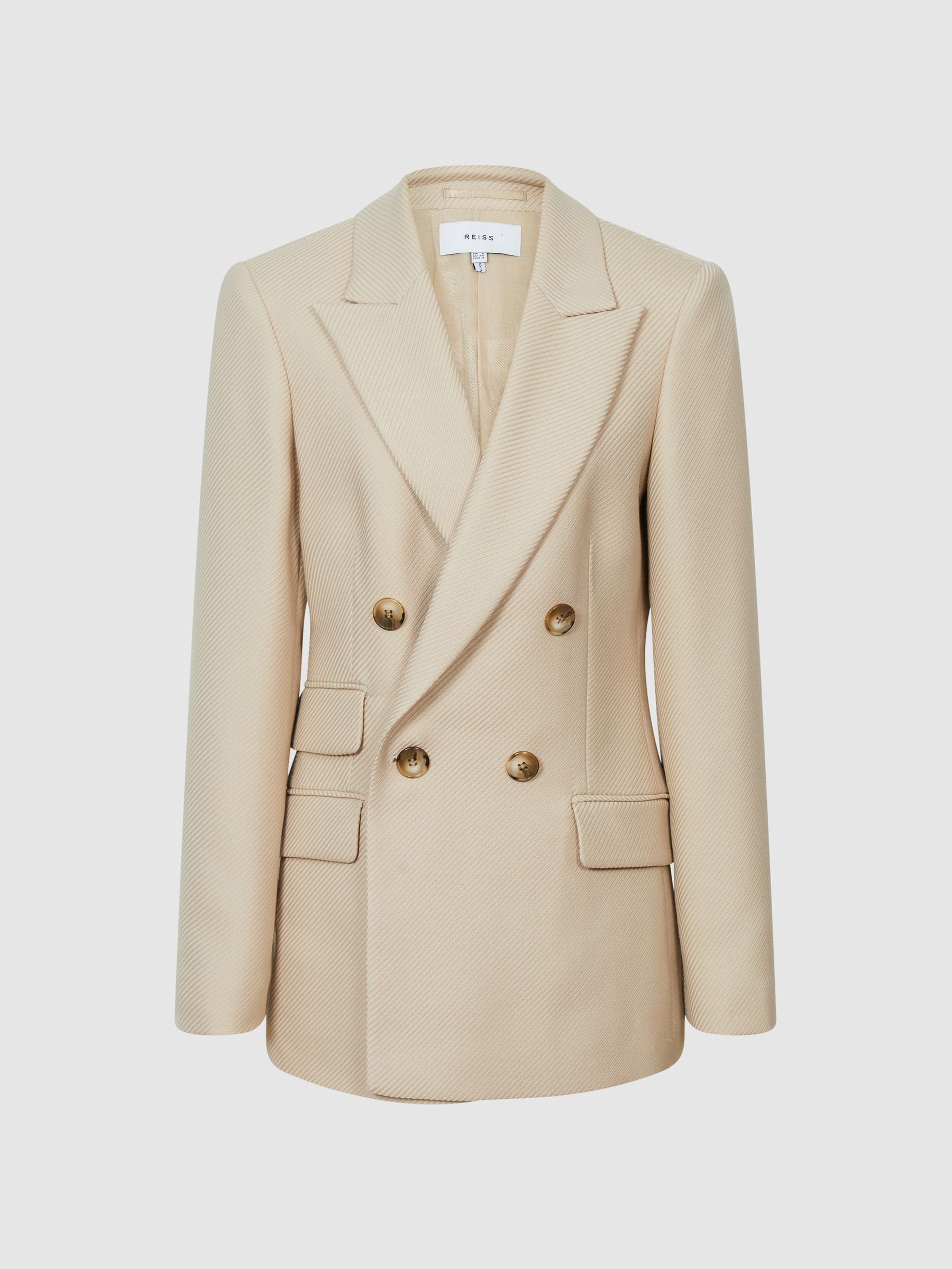 Double Breasted Twill Blazer in Neutral - Image 2 of 5