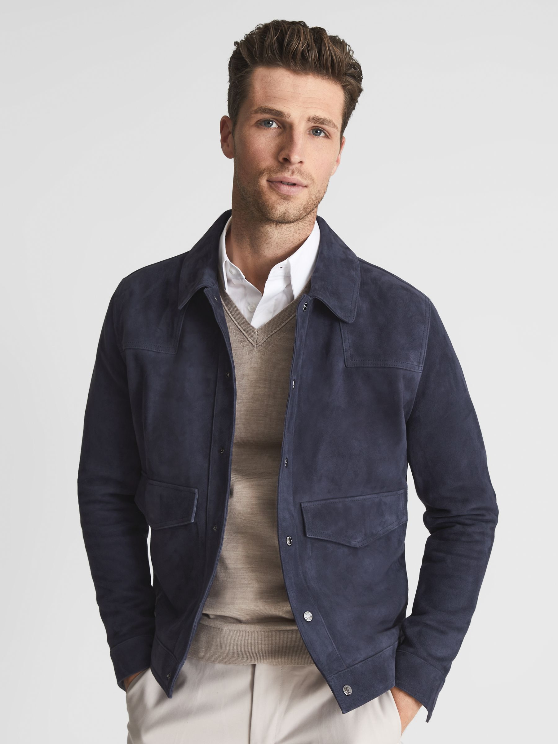 Suede Jacket in Blue - Image 1 of 5