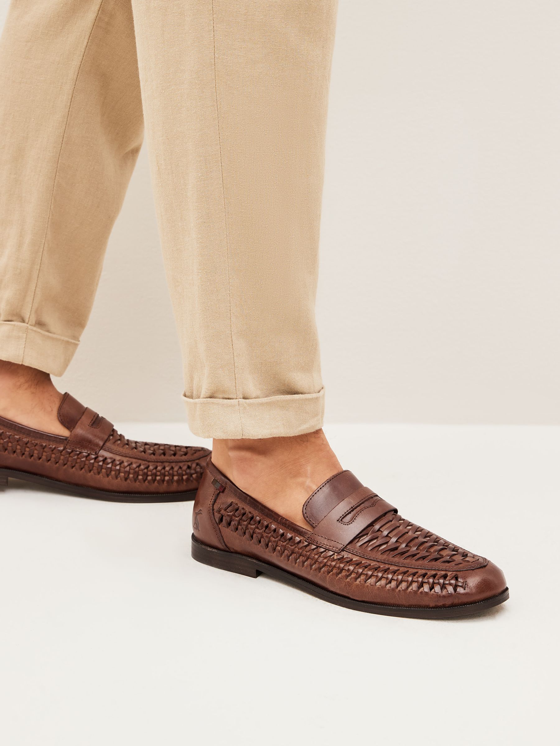 Tan Brown Leather Weave Loafers - Image 2 of 6