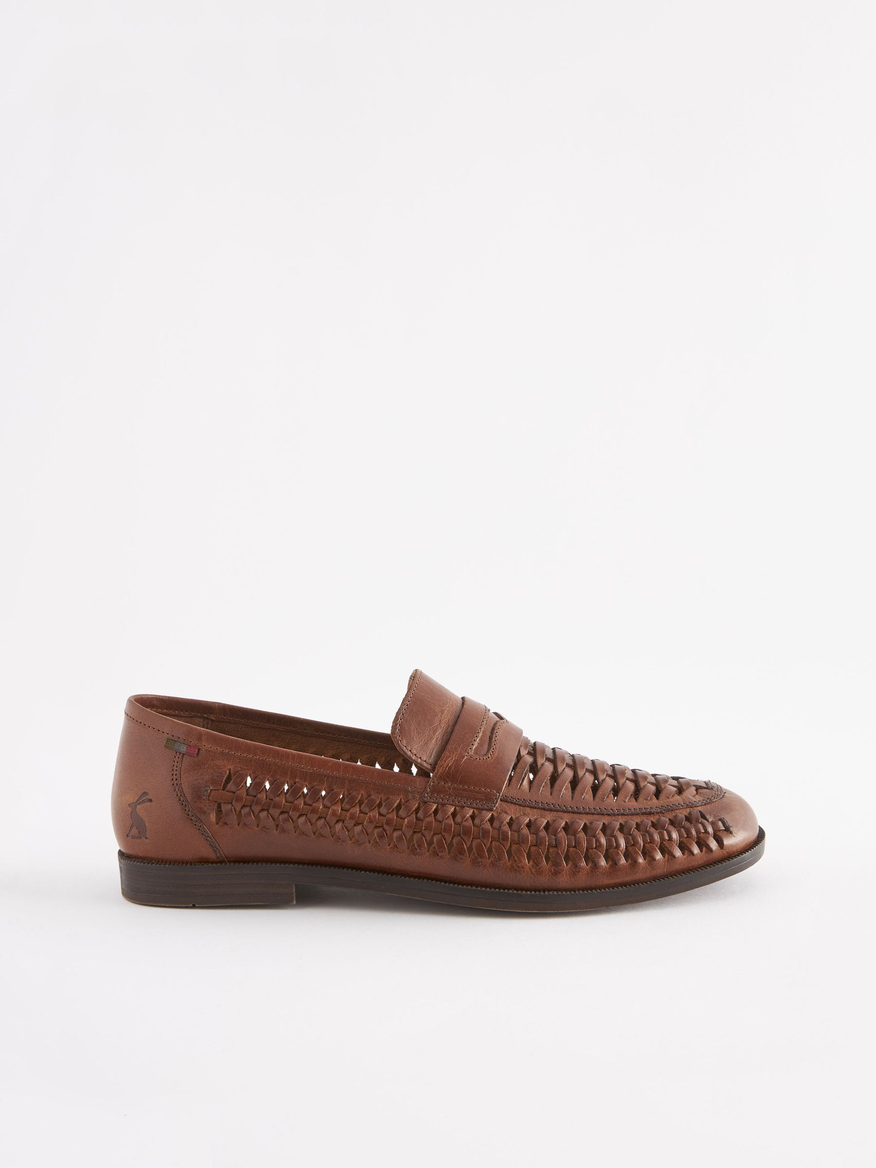 Tan Brown Leather Weave Loafers - Image 3 of 6