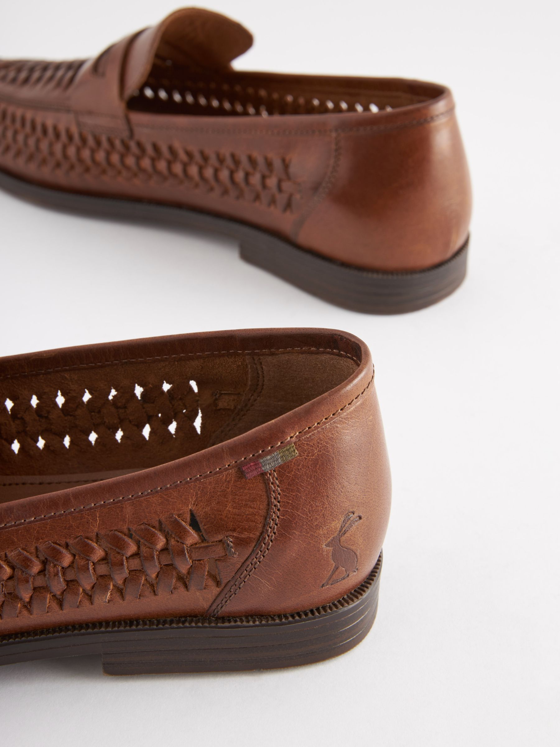 Tan Brown Leather Weave Loafers - Image 5 of 6